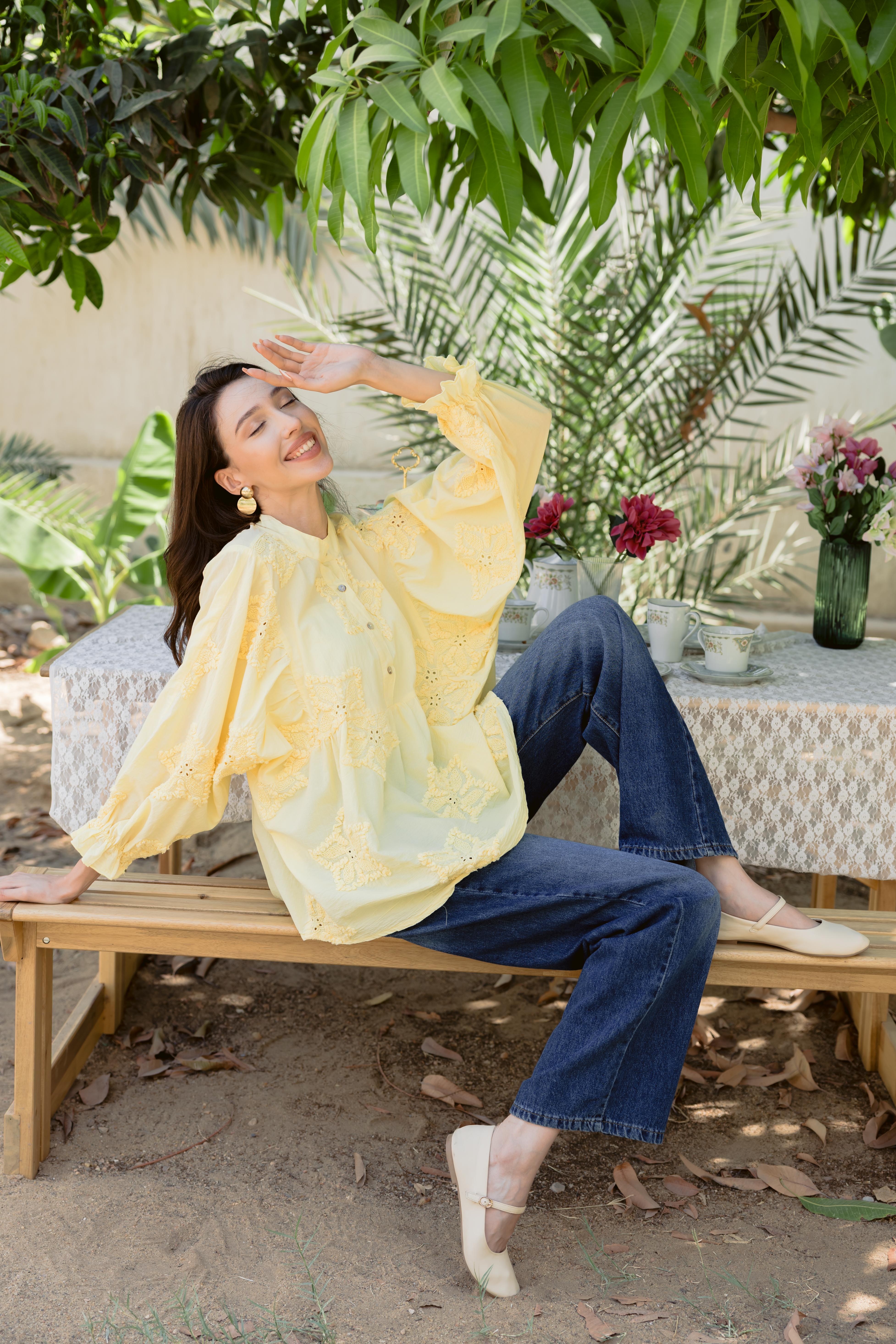 Puff-Sleeve Embroidered Blouse