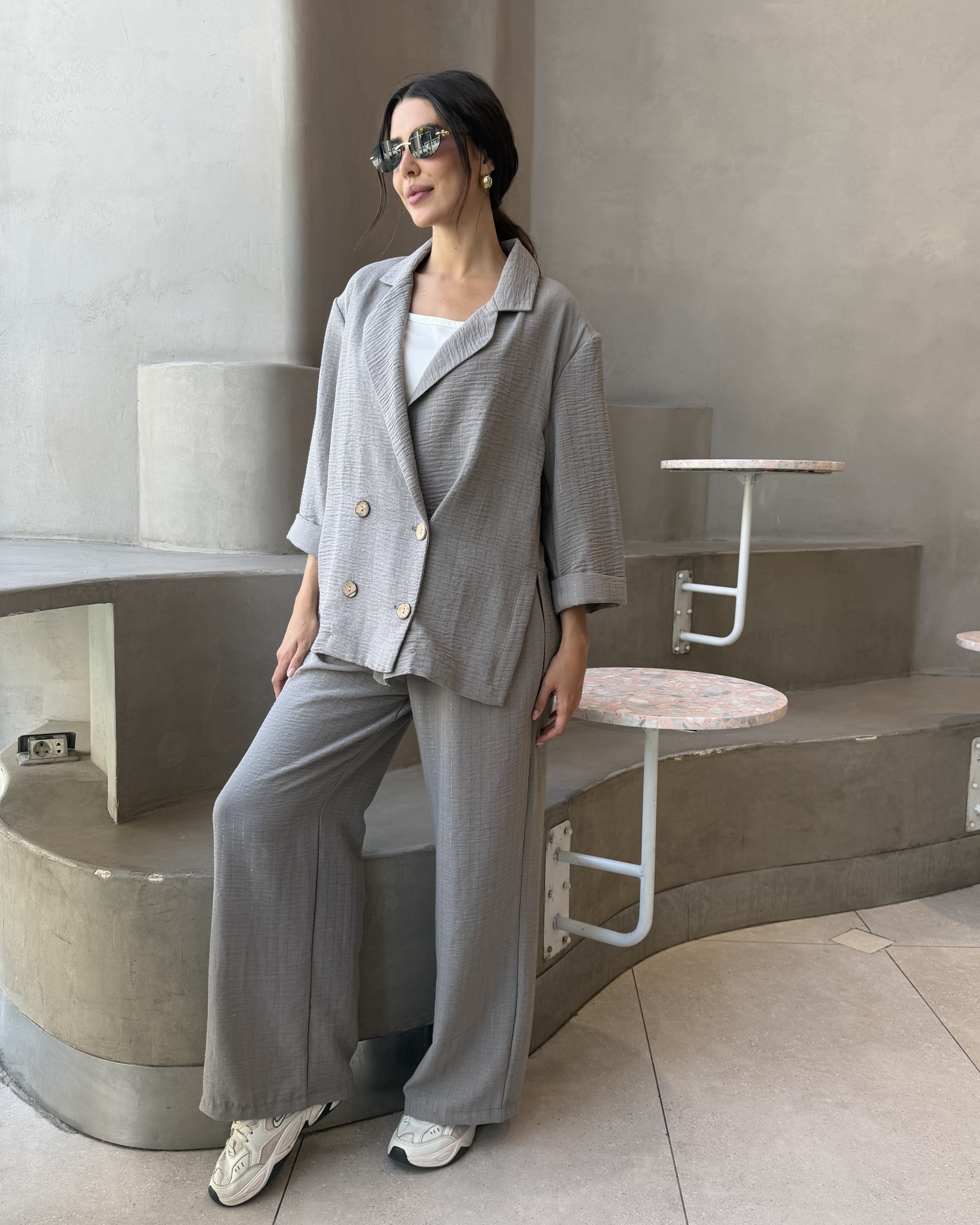 Long Striped Linen Blazer