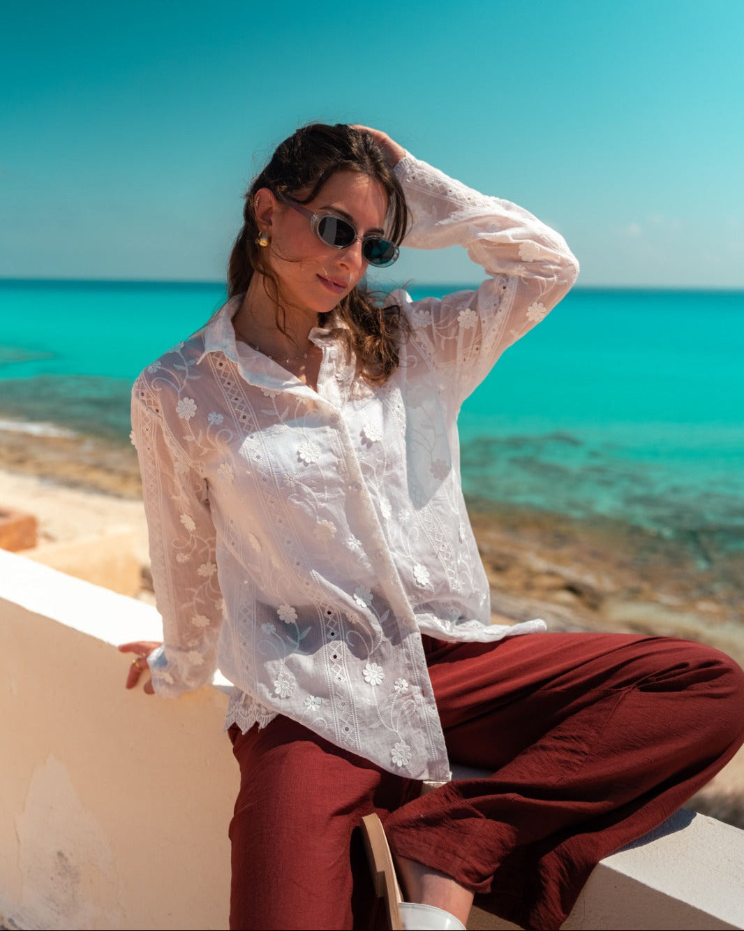 Embroidered floral shirt