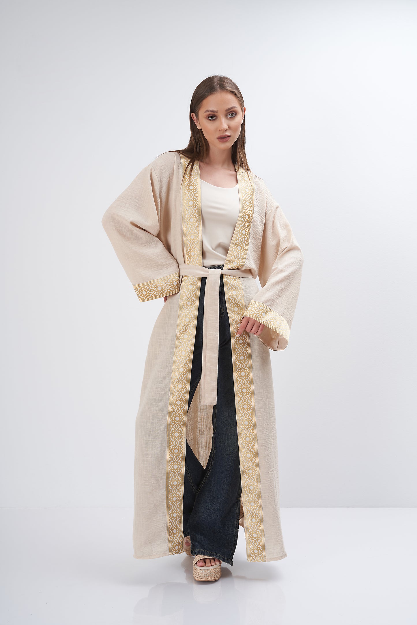 Striped Kimono - (patterned- with circles )