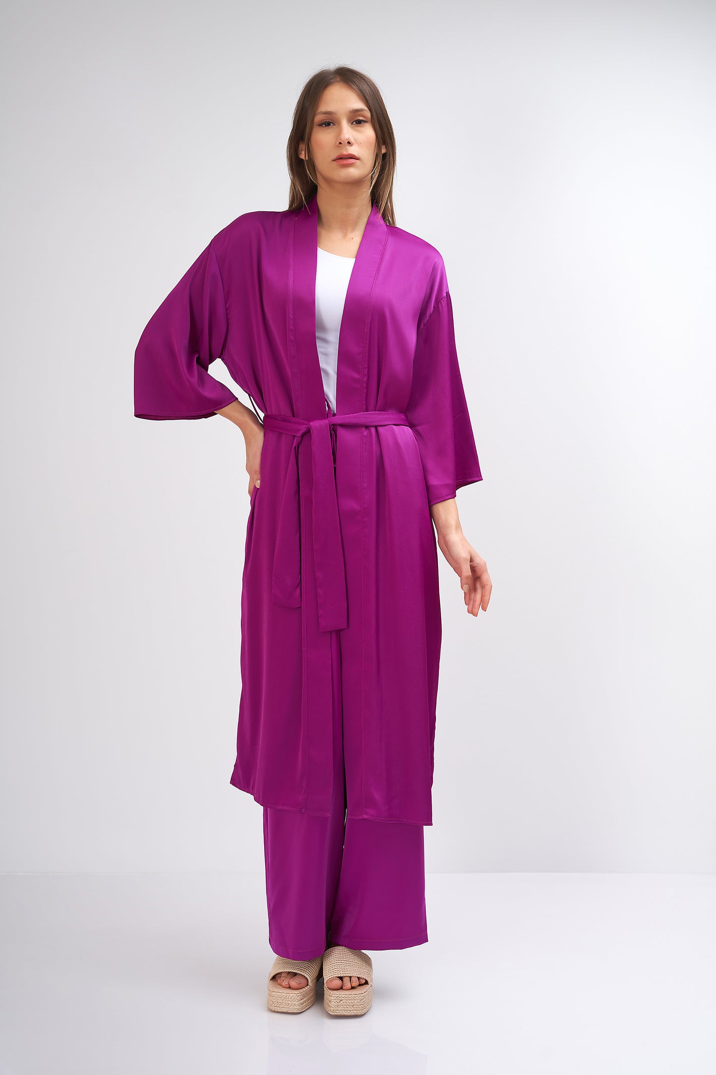 Plain Kimono Satin - (With Belt - Colored)