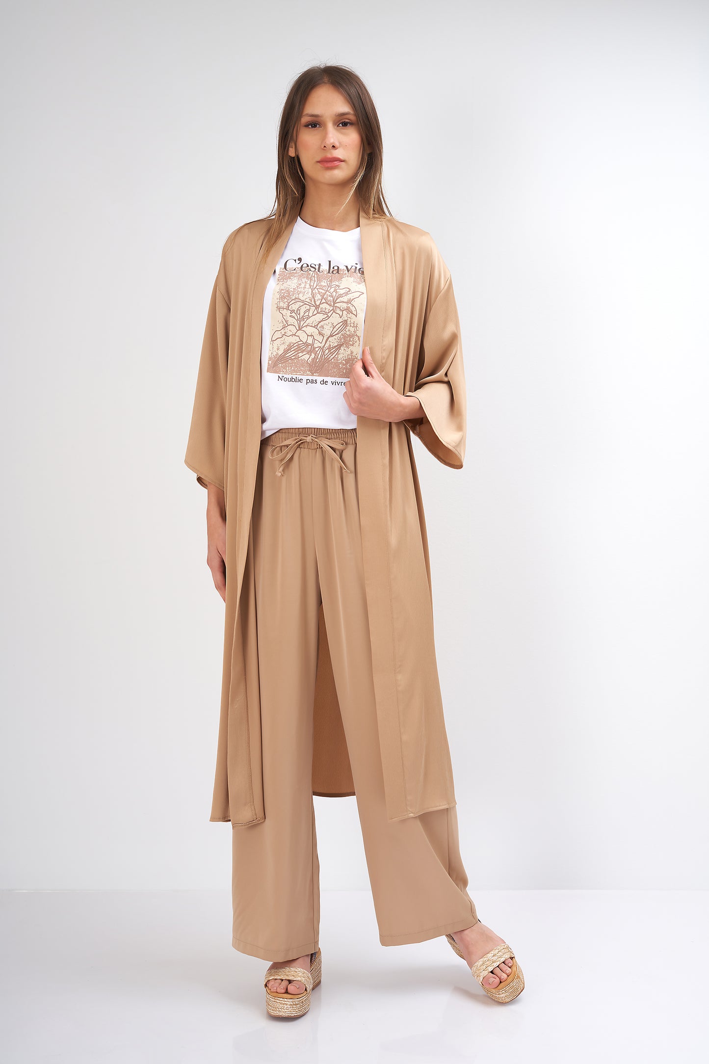 Plain Kimono Satin - (With Belt - Colored)