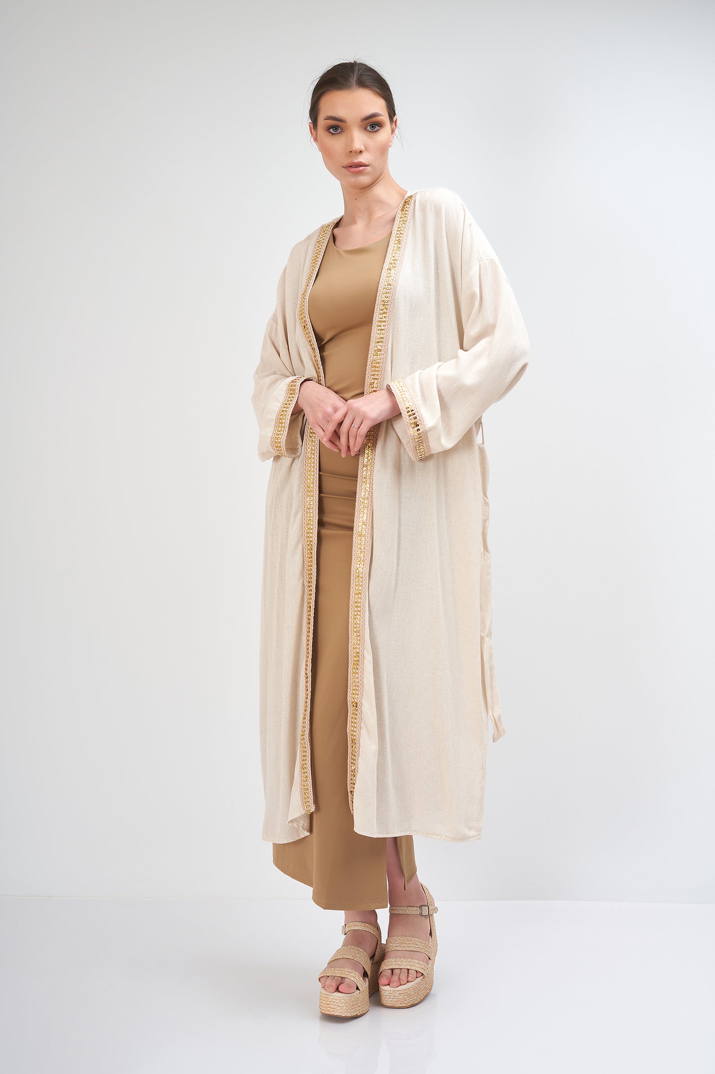 Linen kimono - (with a-gold line)