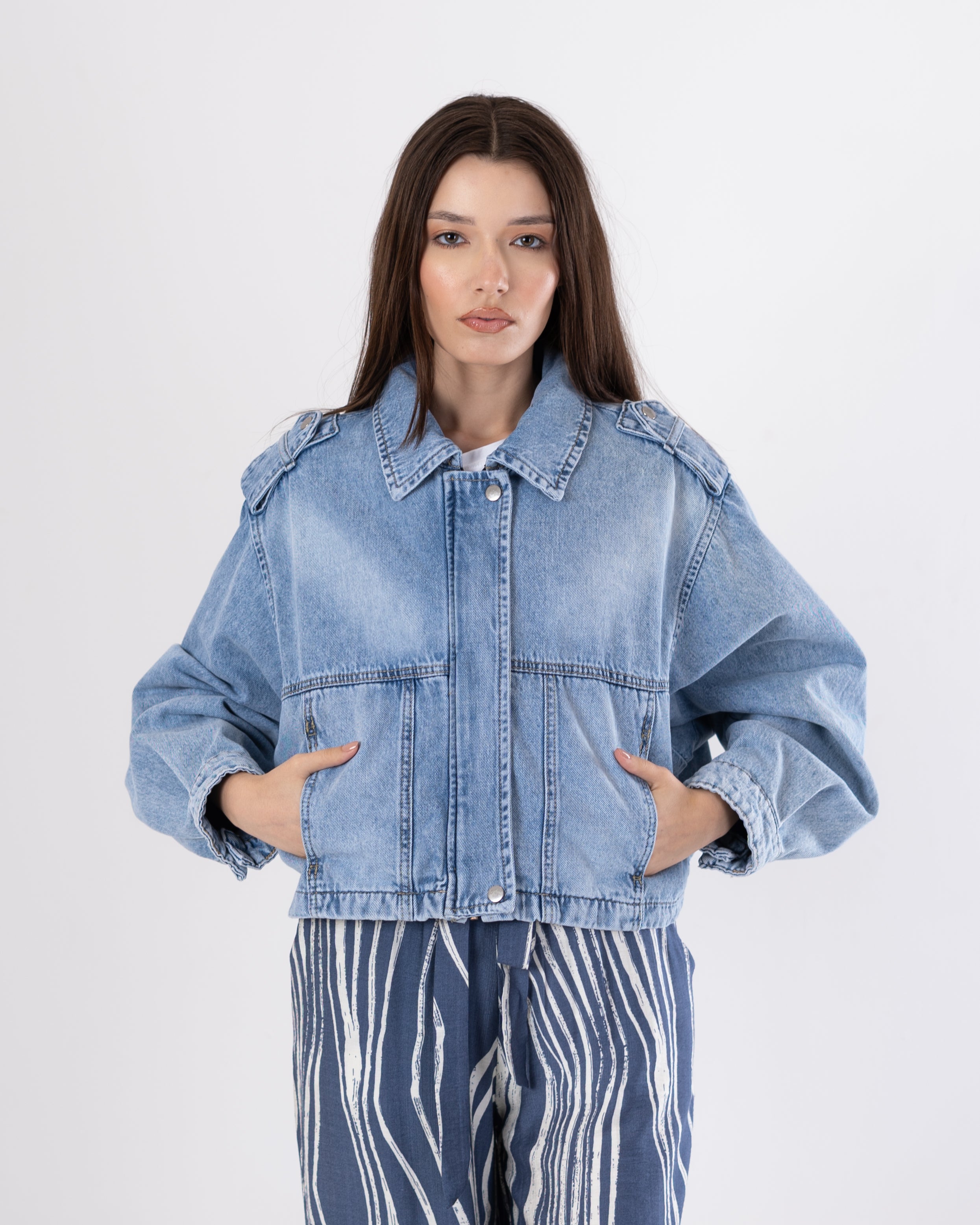 Short Denim Jacket – Elastic Waist