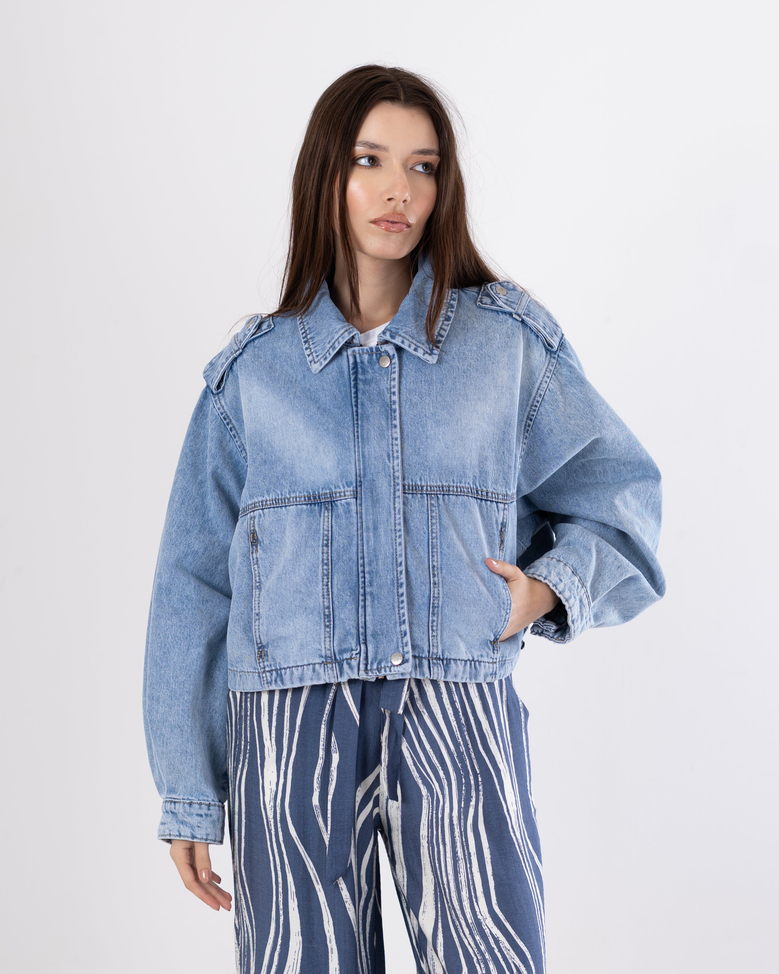 Short Denim Jacket – Elastic Waist