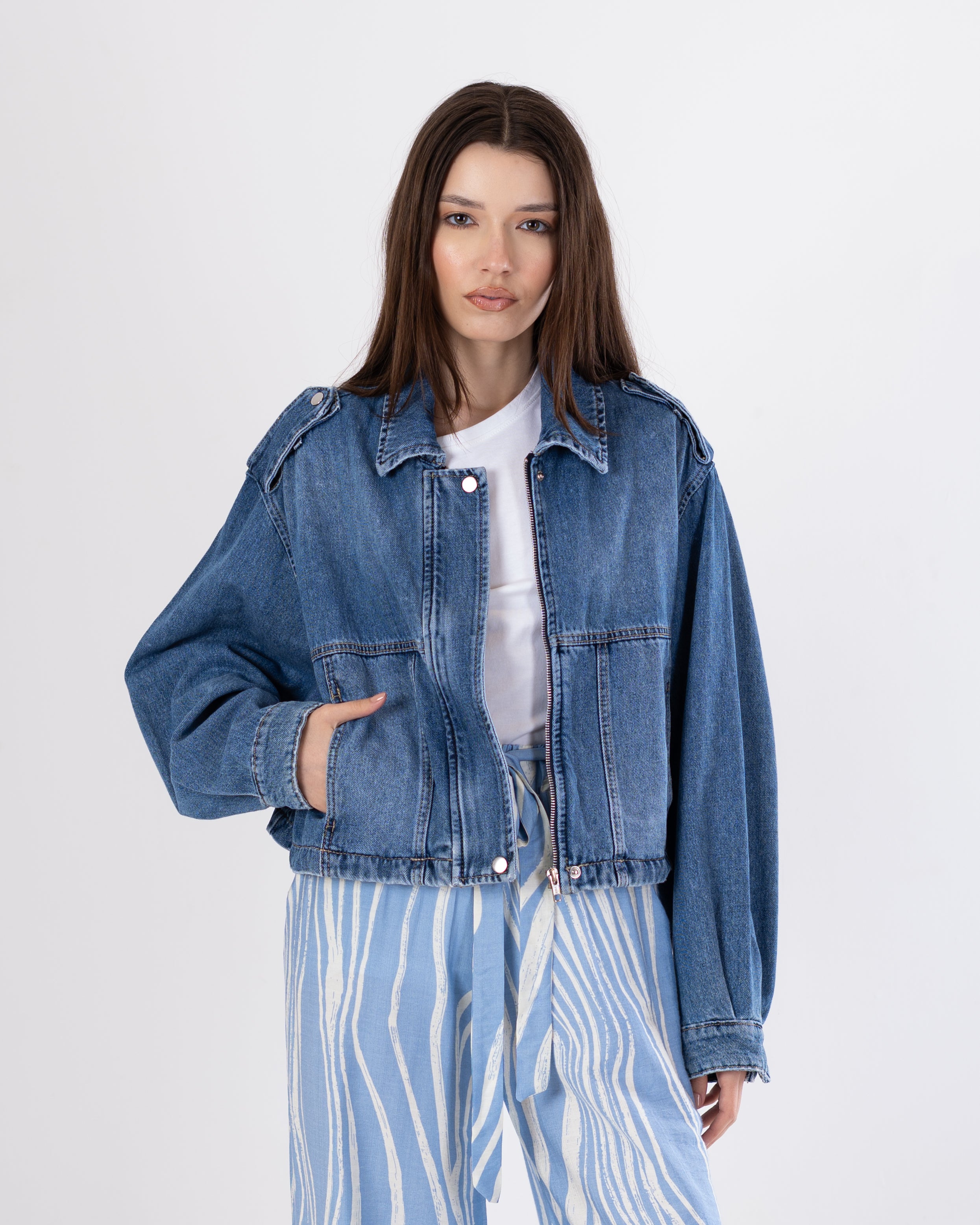 Short Denim Jacket – Elastic Waist