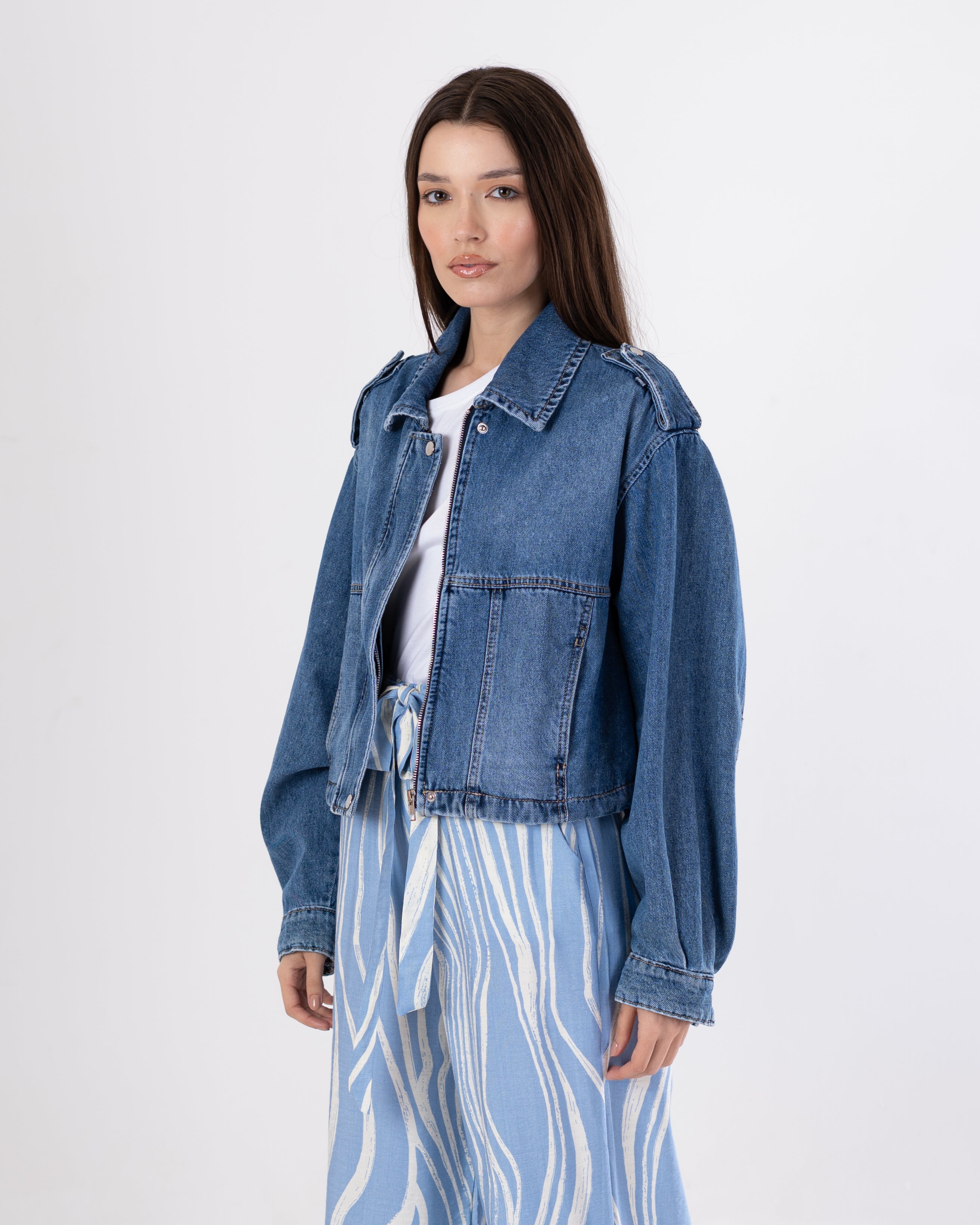 Short Denim Jacket – Elastic Waist