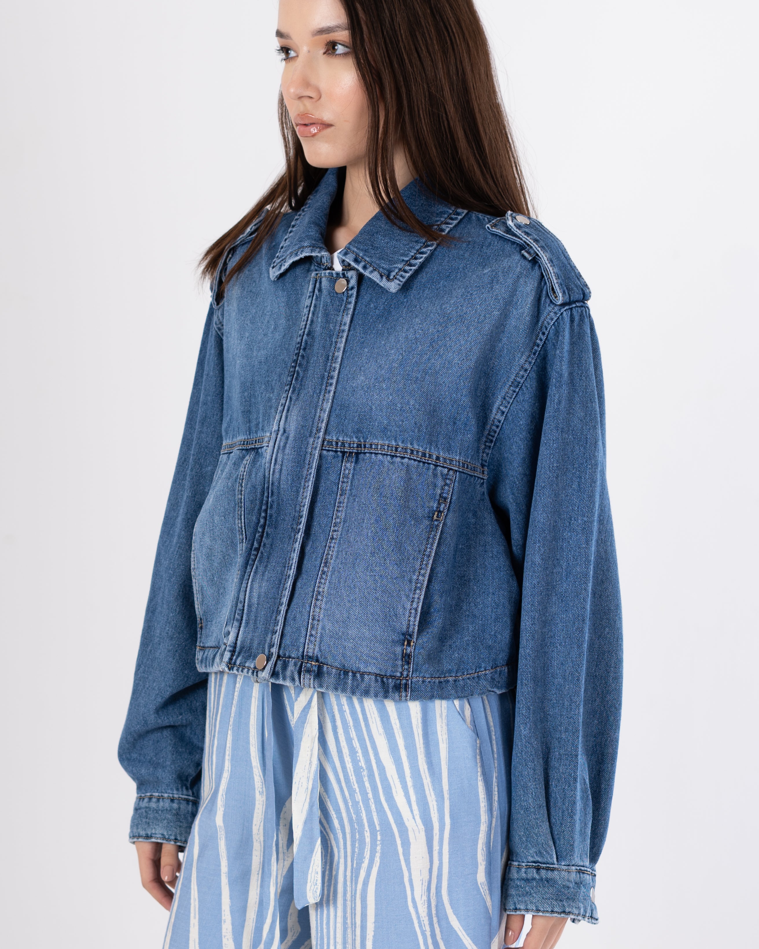 Short Denim Jacket – Elastic Waist