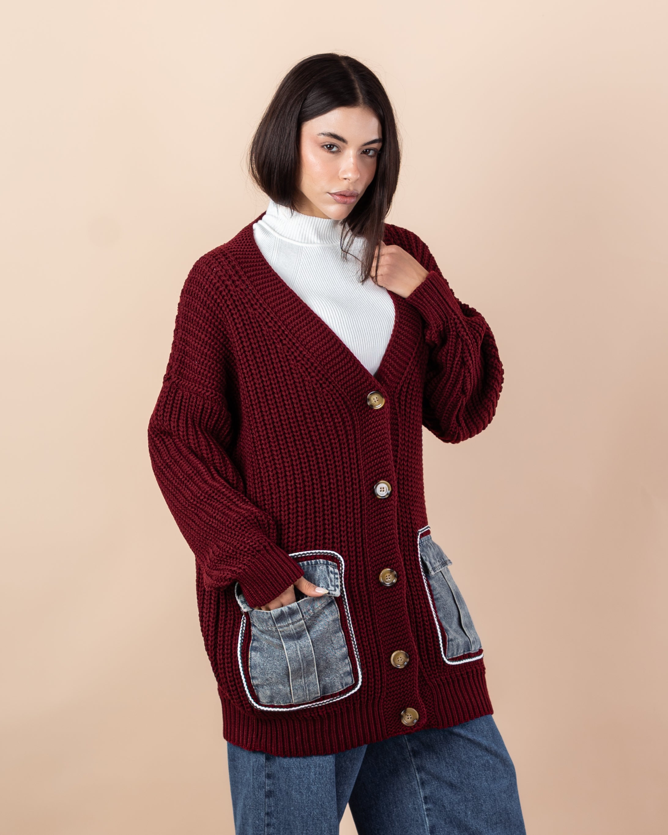 Knitwear Cardigan – (Denim Pocket)