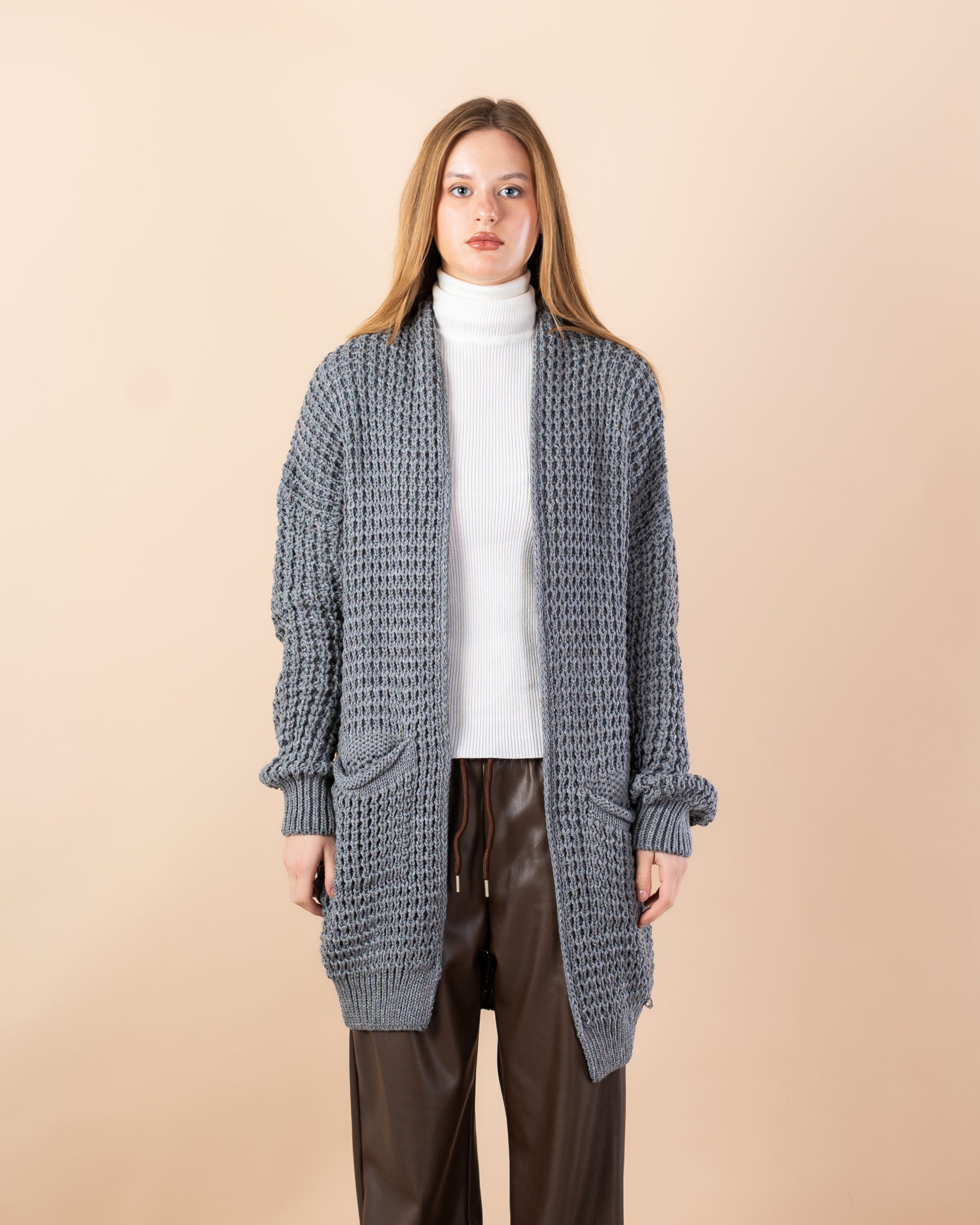 knit cardigan - Long with (2 pockets)