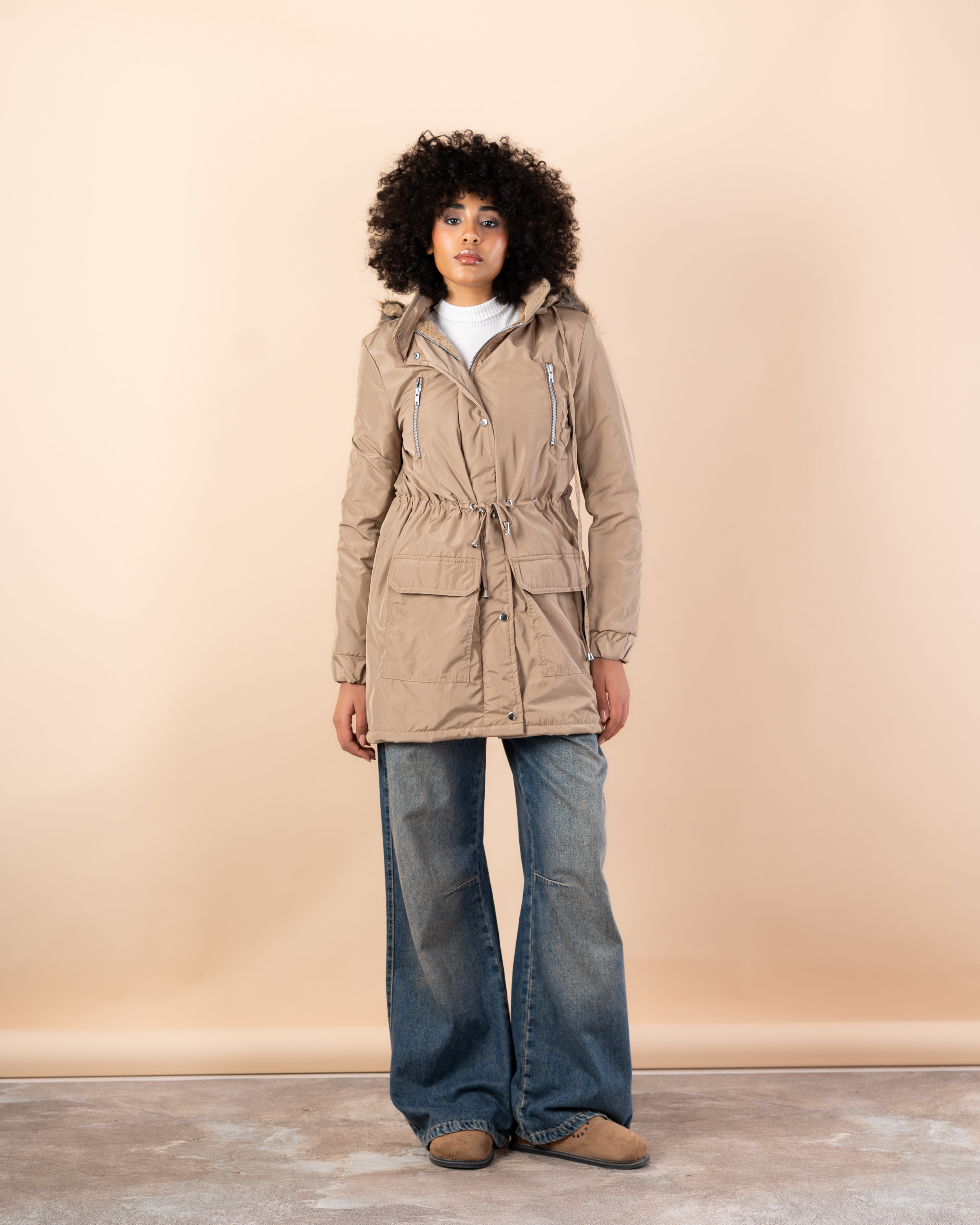 Waterproof jacket with fur hood