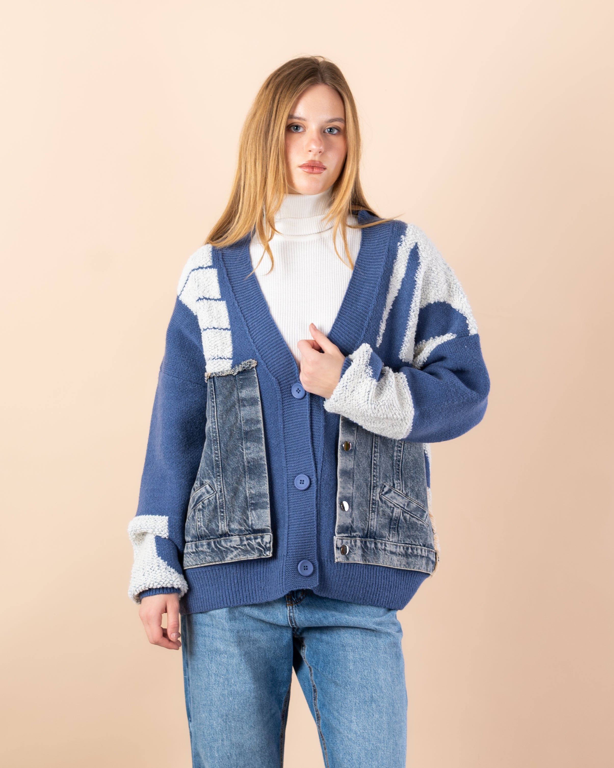 Knitted cardigan with - 2 pockets denim