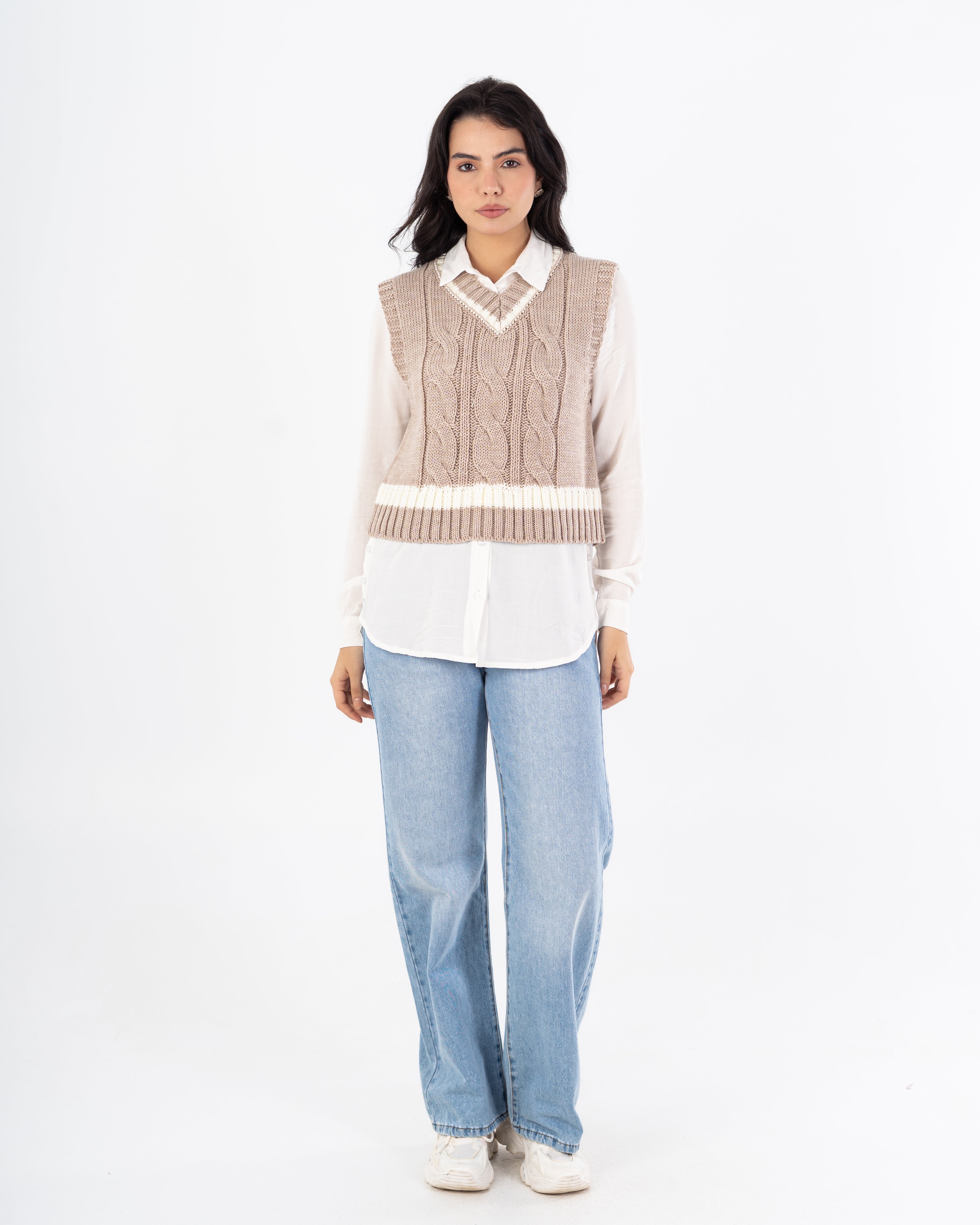 سترة محبوكة – مخططة في المنتصف (الخصر)