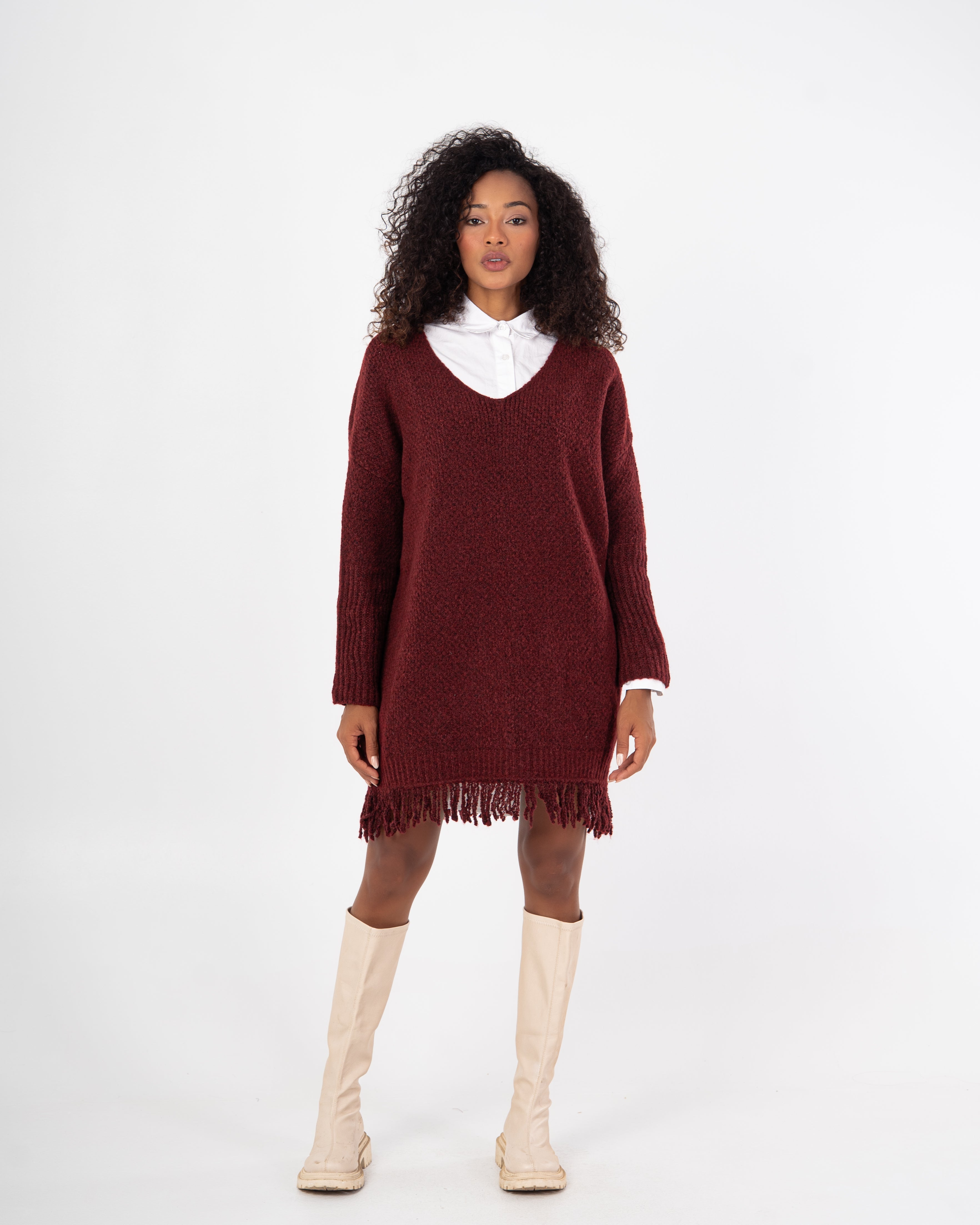 Knitwear Pullover – Plain Long Wide Neck