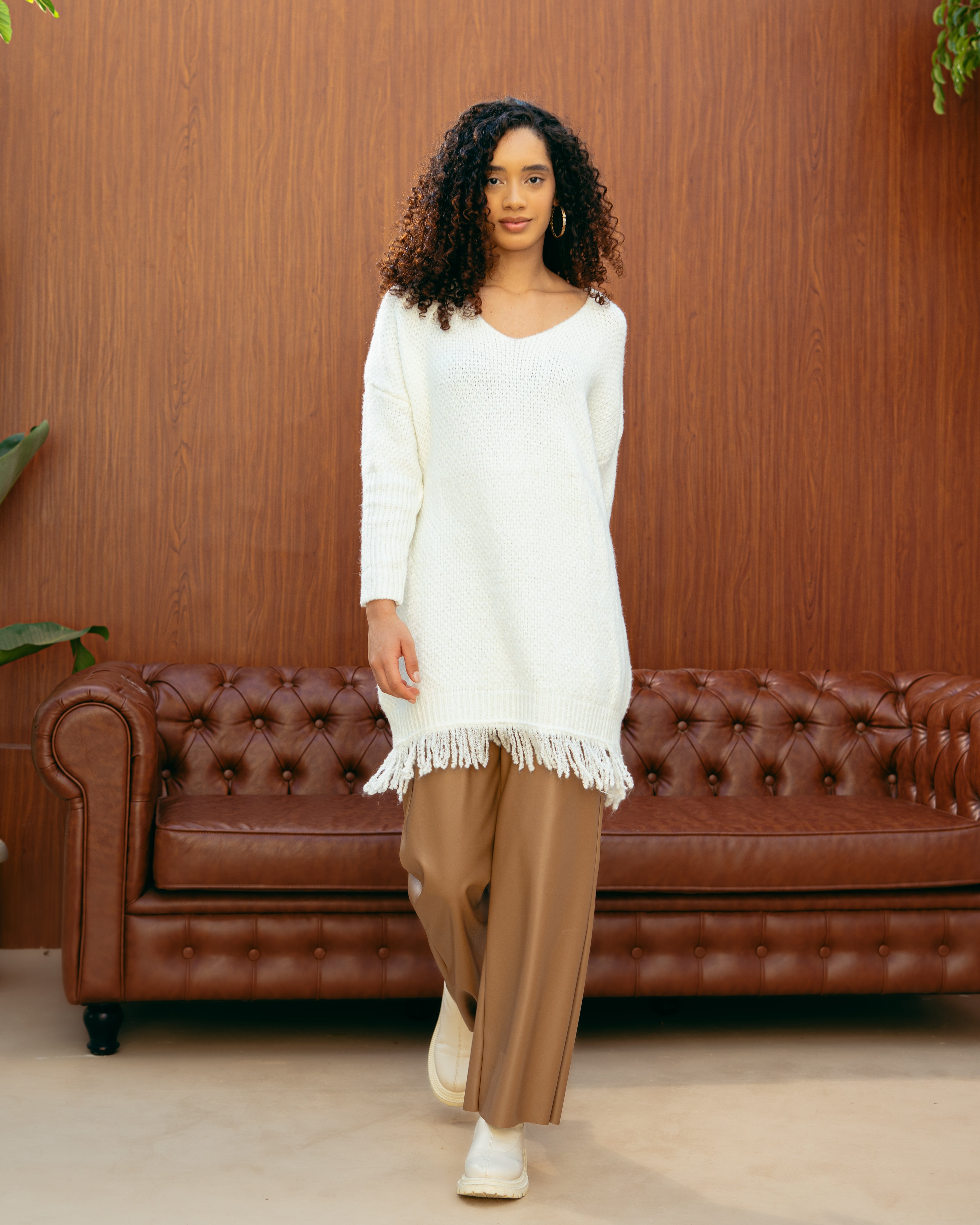 Knitwear Pullover – Plain Long Wide Neck