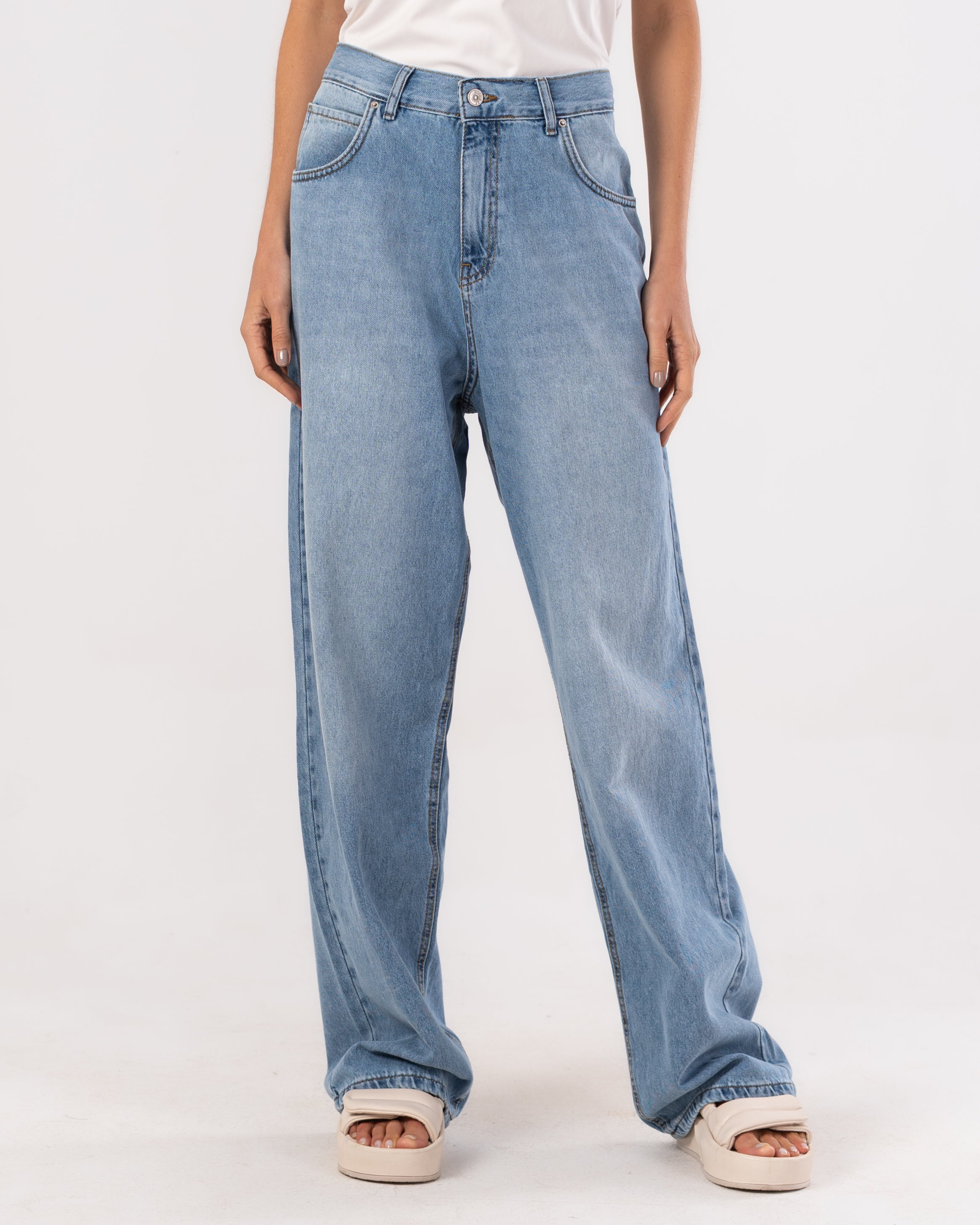 Wide-Leg Denim Trouser - Large Pocket