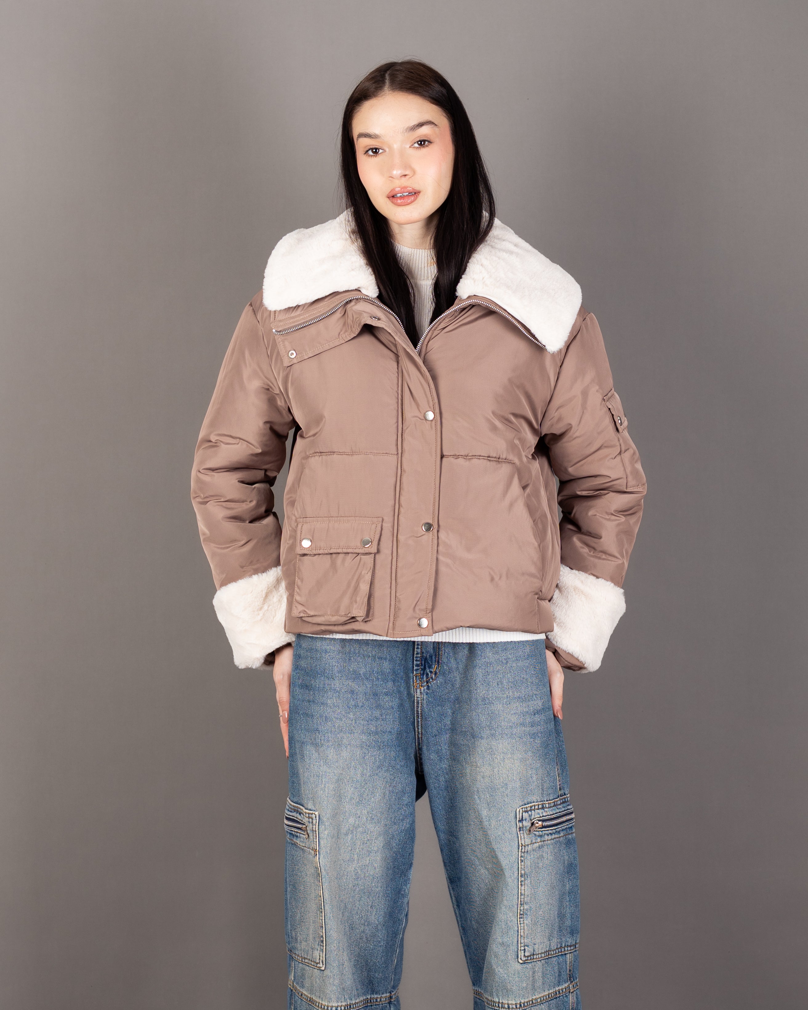 Waterproof Jacket With- (Fur-Trimmed) Sleeves And Lining