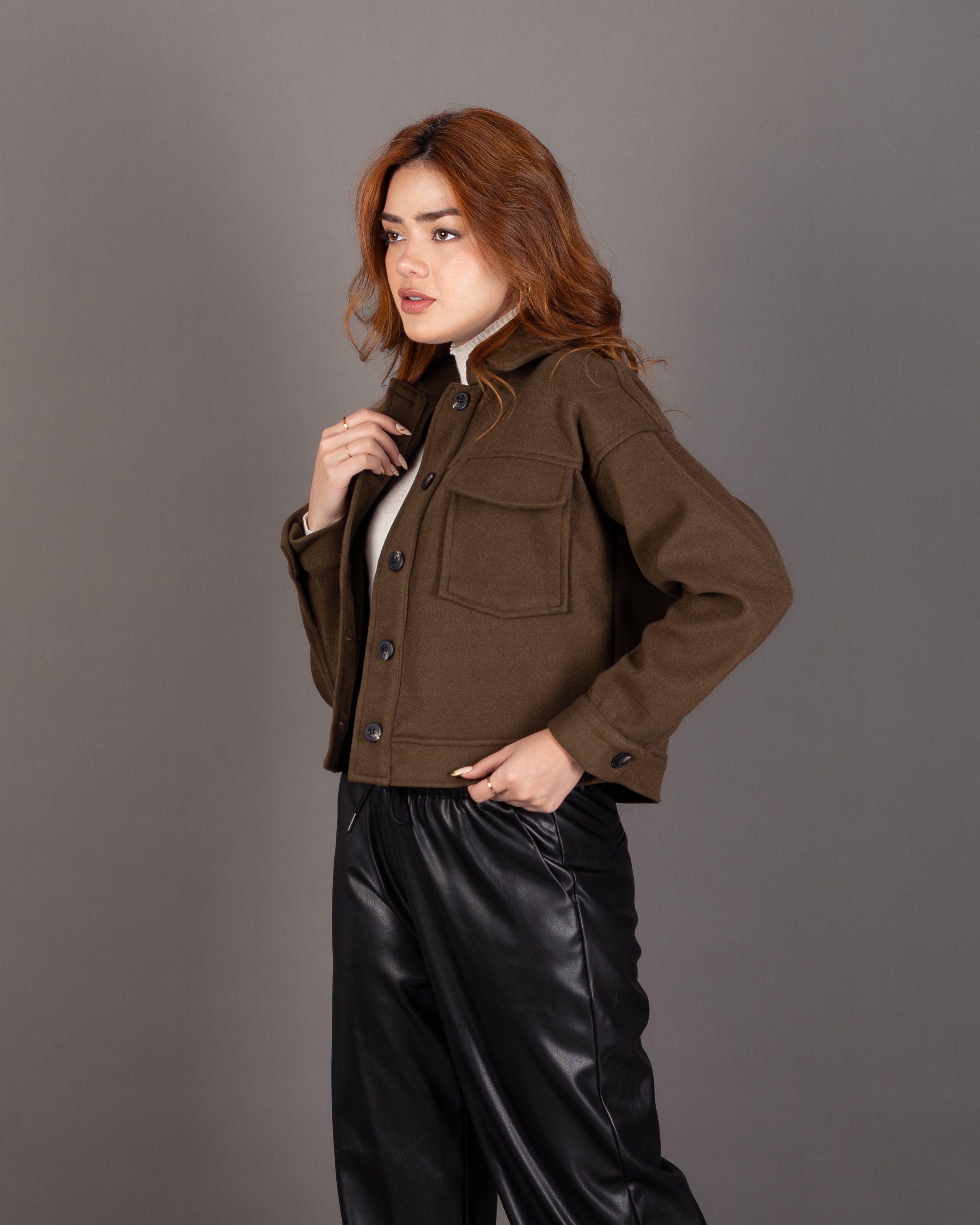 Short Wool Button - Jacket With Chest Pocket