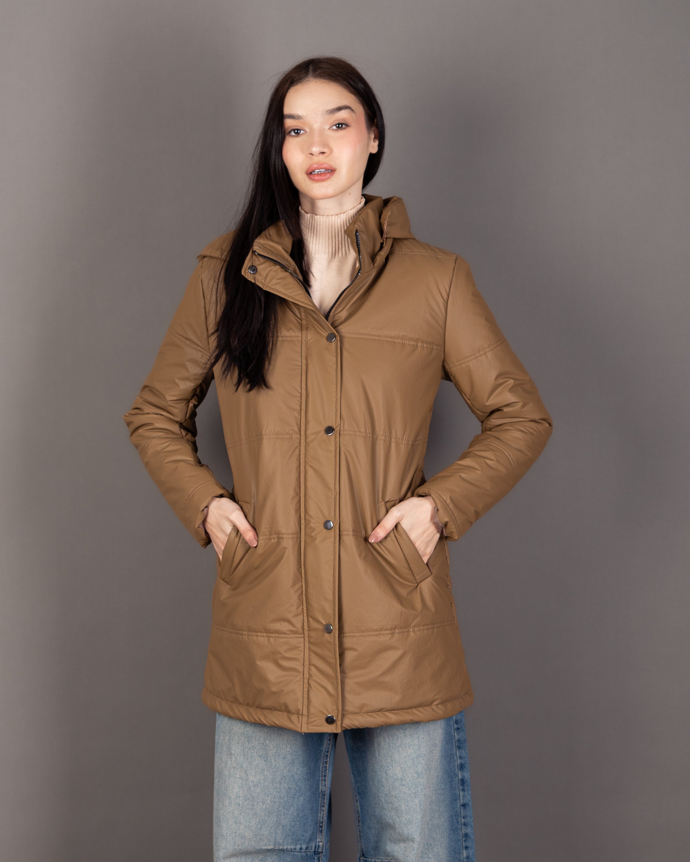 Long Hooded Jacket - With Snap Buttons