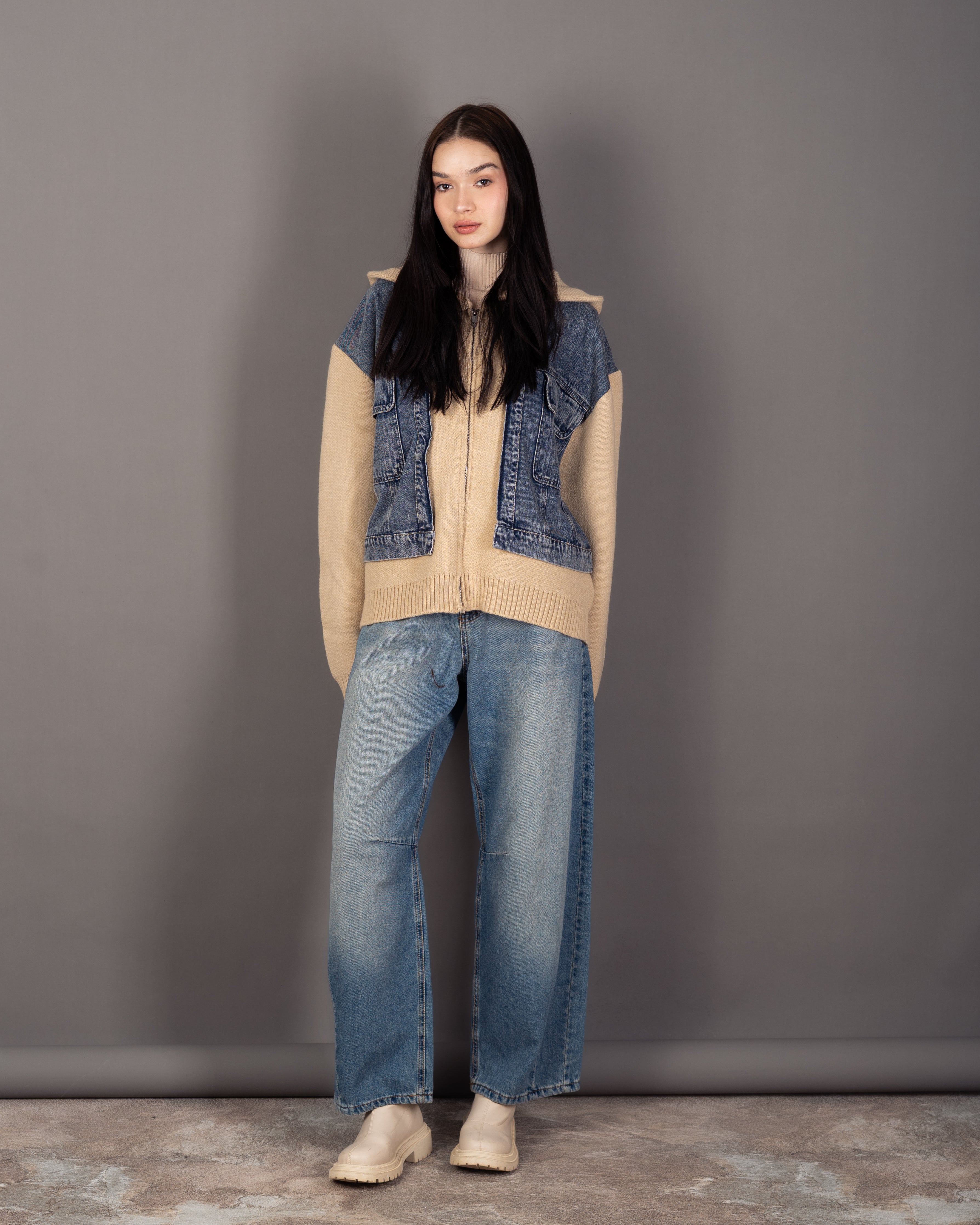 Knitwear Jacket - With Denim Pockets