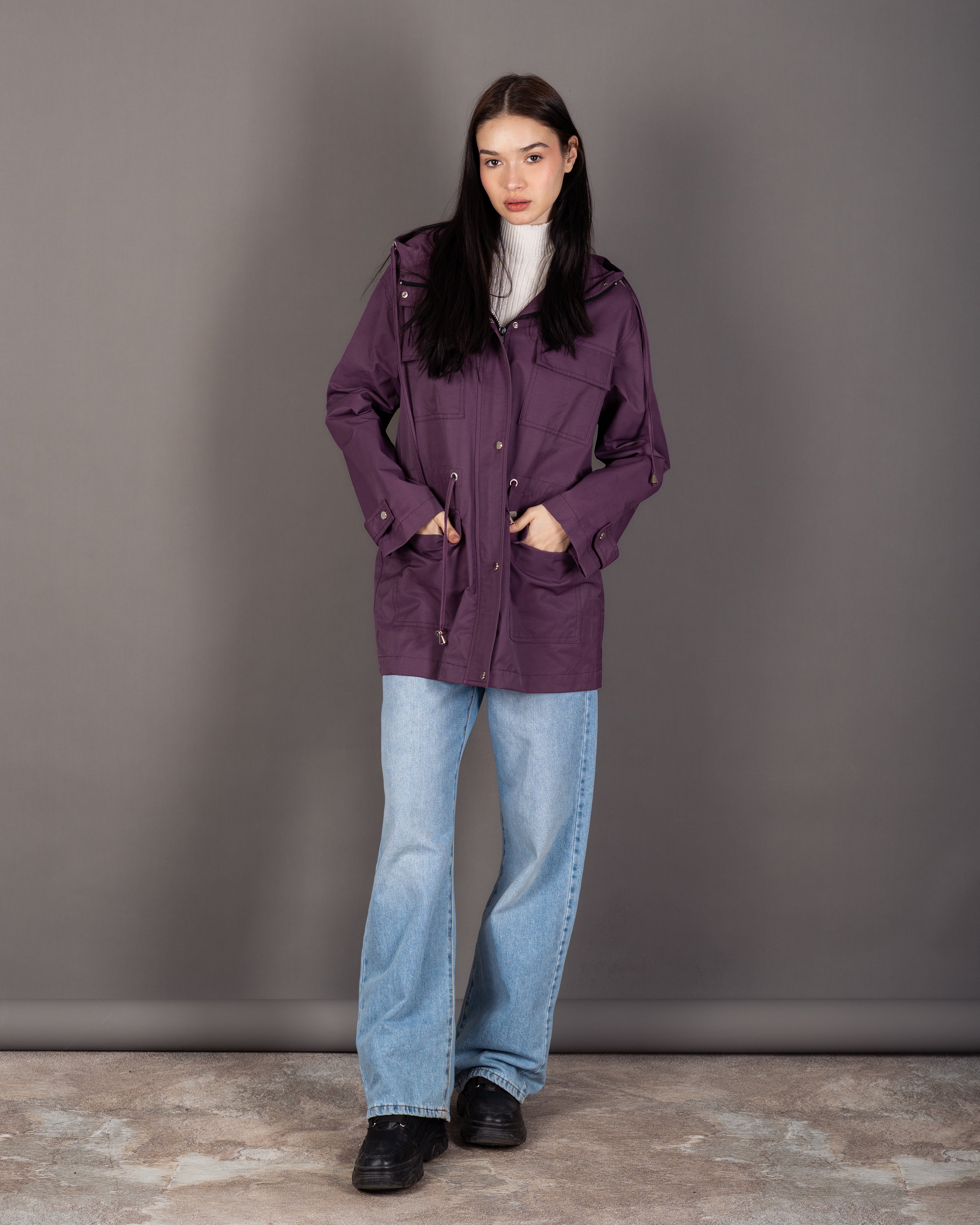 Long Gabardine Jacket - With Square Pockets