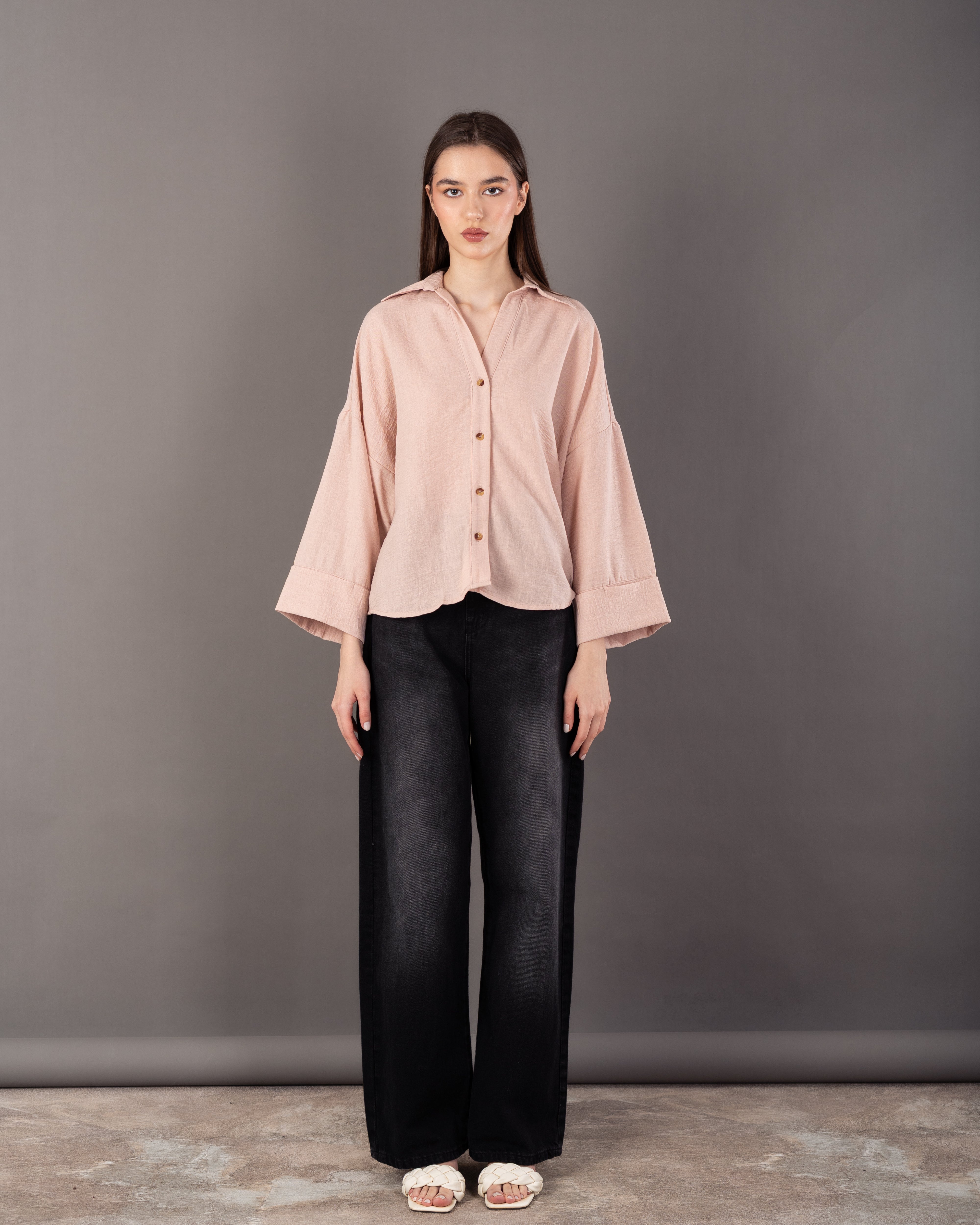 Plain Shirt With Chest Pocket – Wide Sleeves