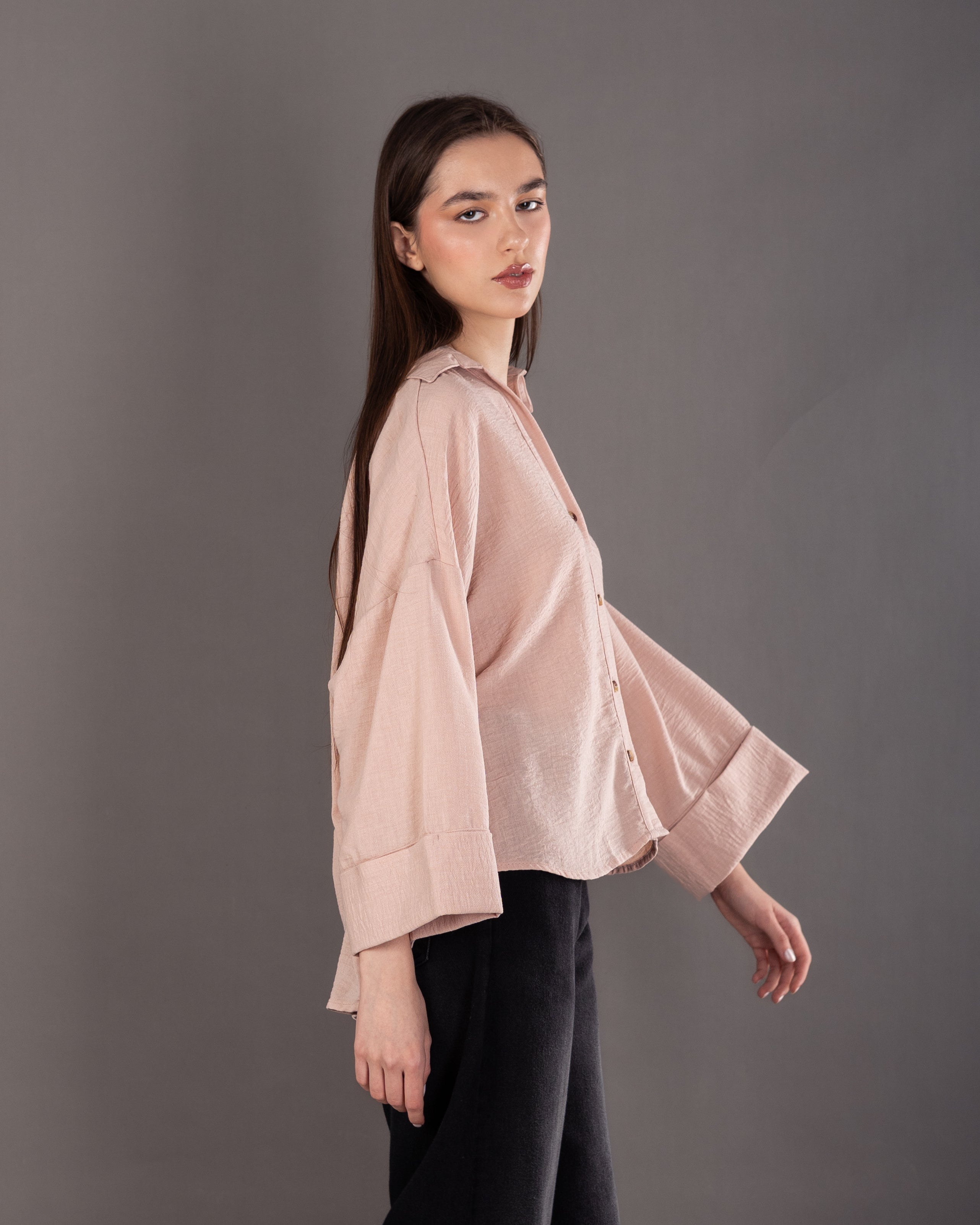 Plain Shirt With Chest Pocket – Wide Sleeves