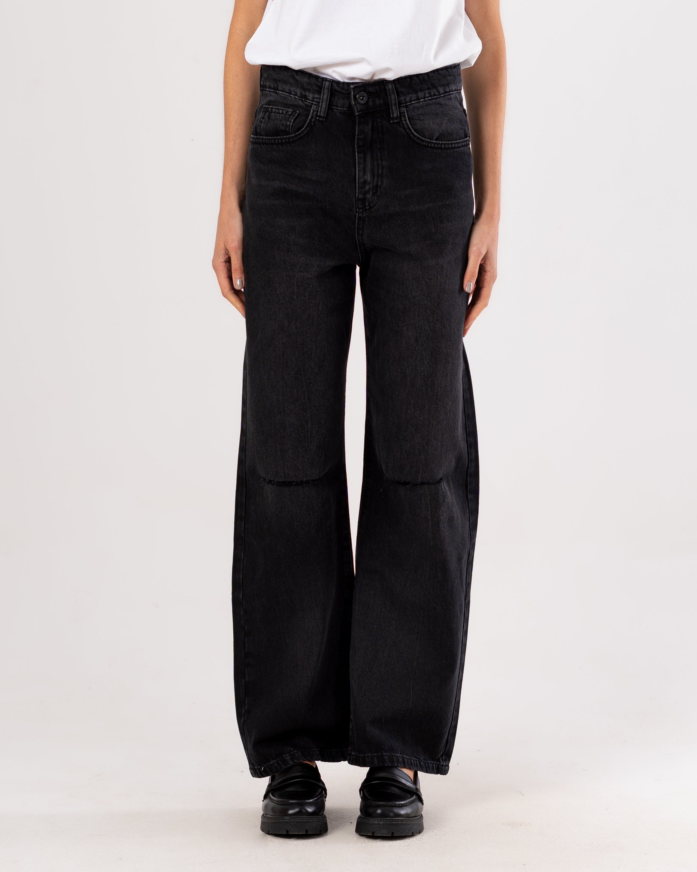 Wide-Leg Denim Trouser - With Knee Cut