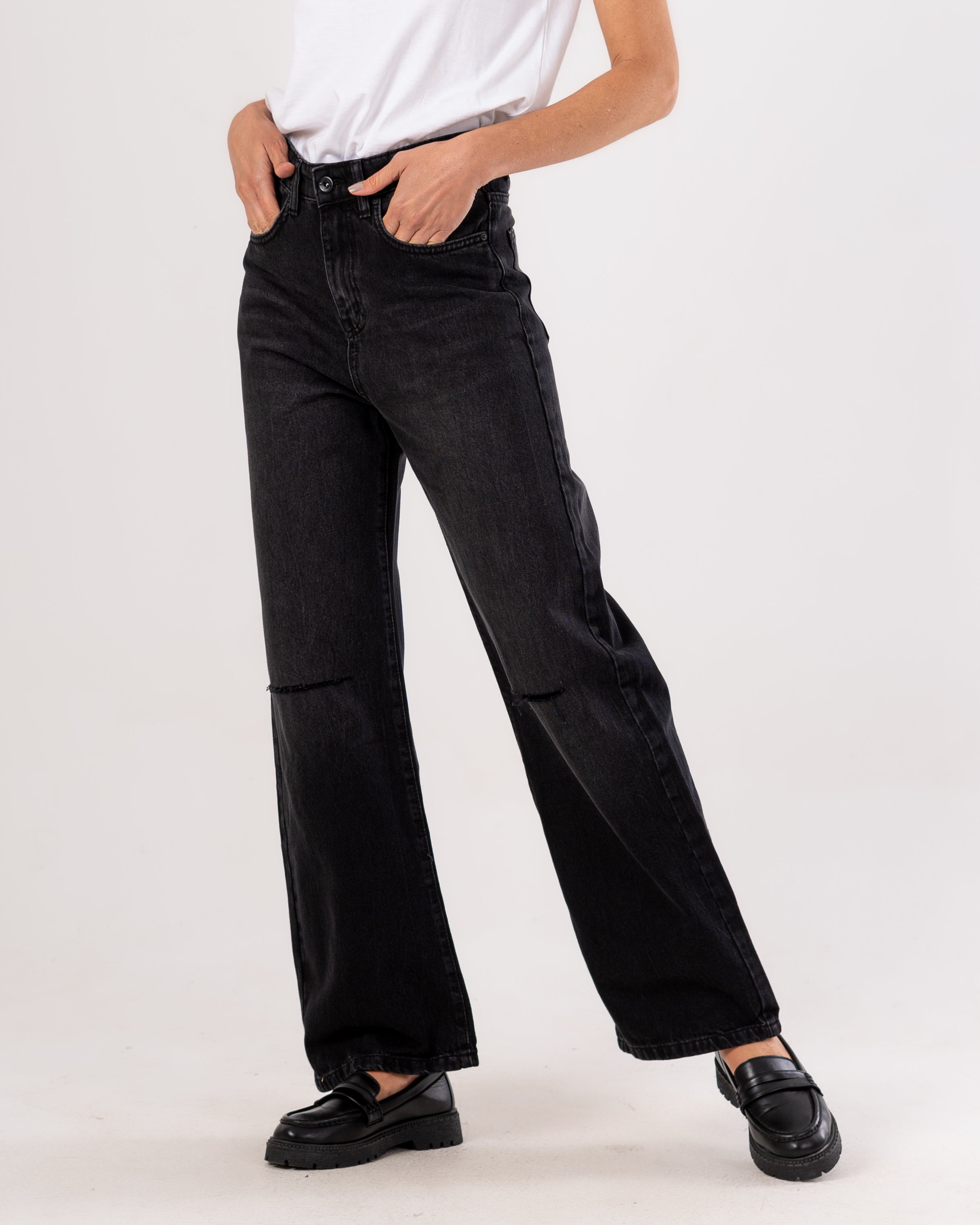 Wide-Leg Denim Trouser - With Knee Cut