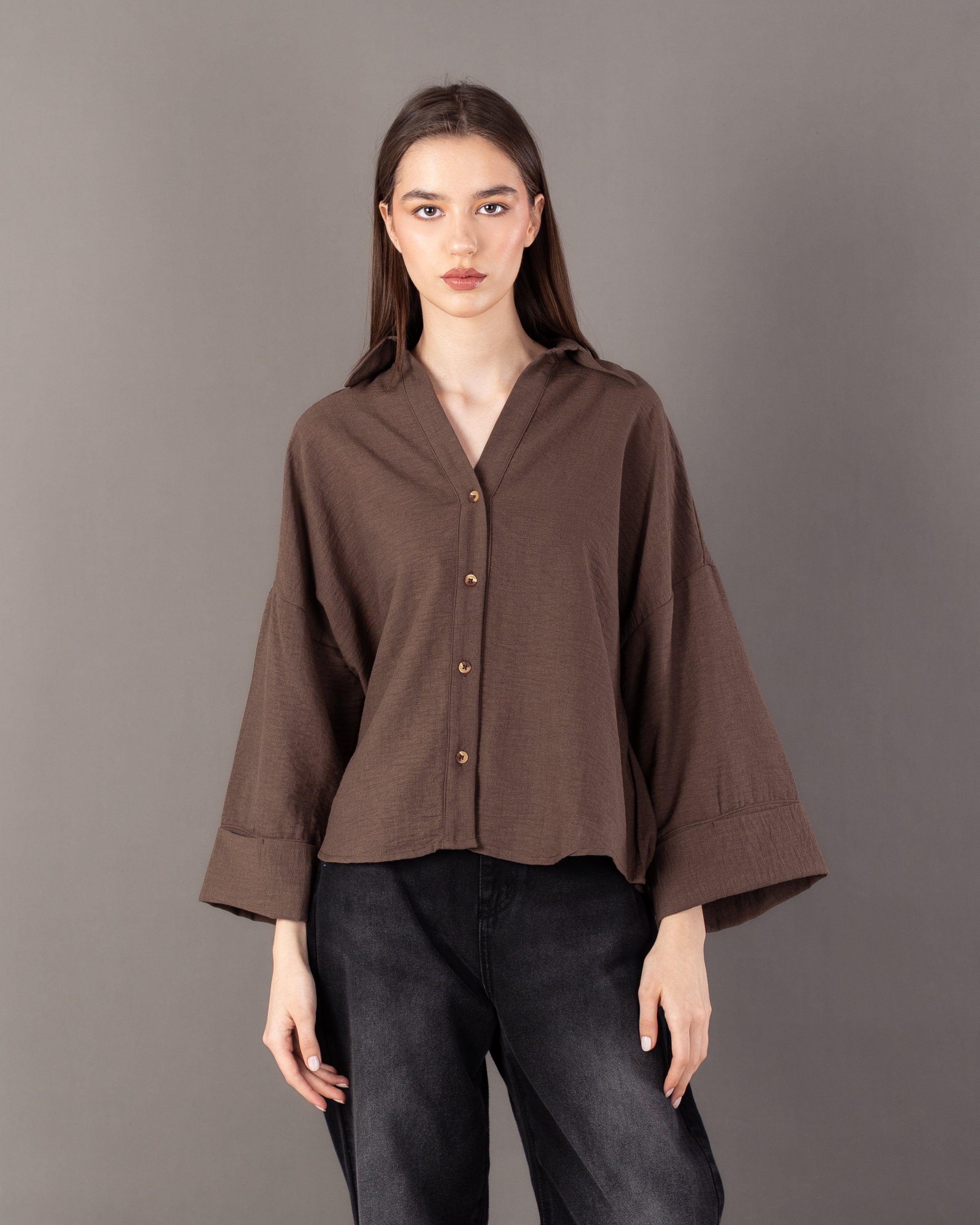 Plain Shirt With Chest Pocket – Wide Sleeves