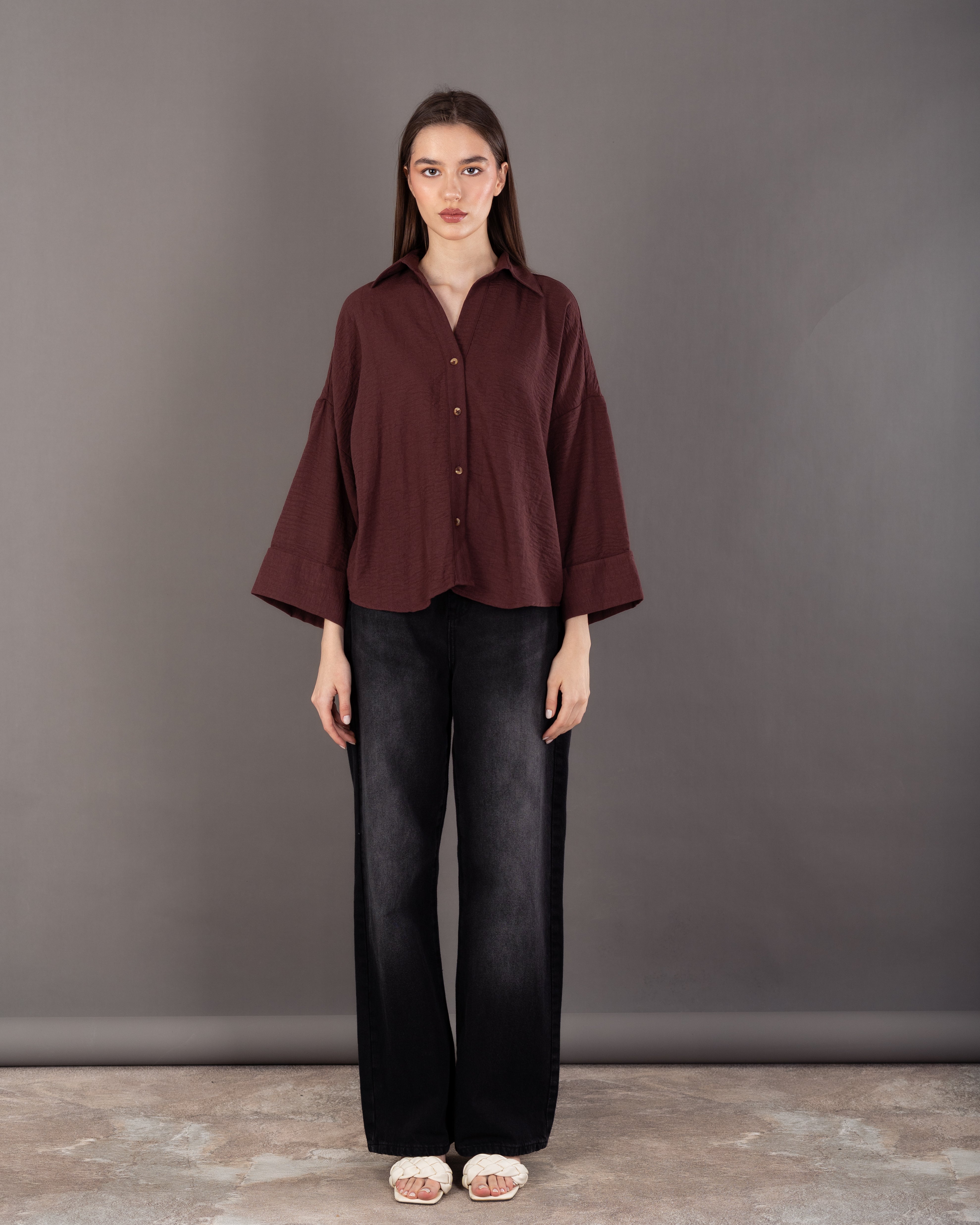 Plain Shirt With Chest Pocket – Wide Sleeves