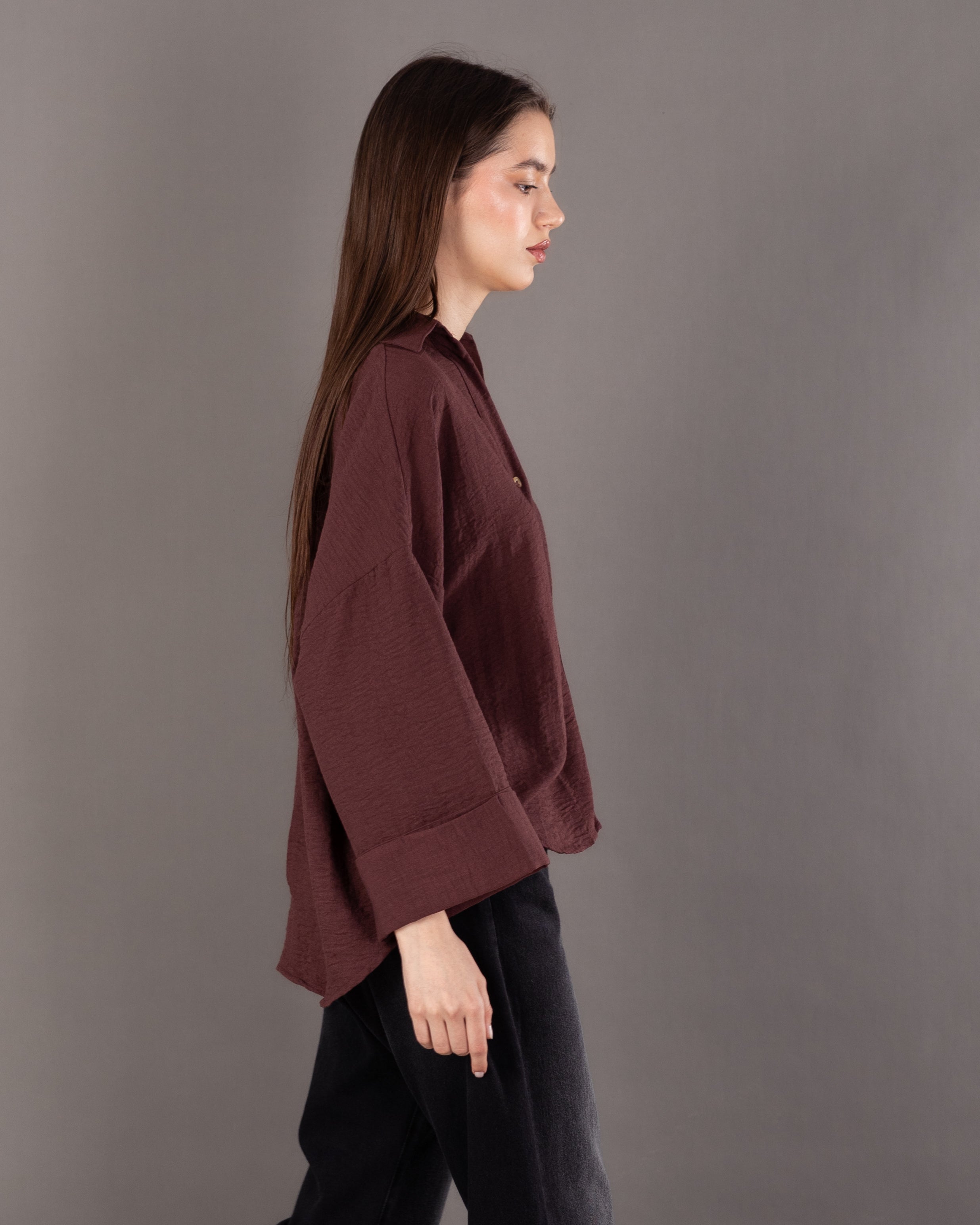 Plain Shirt With Chest Pocket – Wide Sleeves