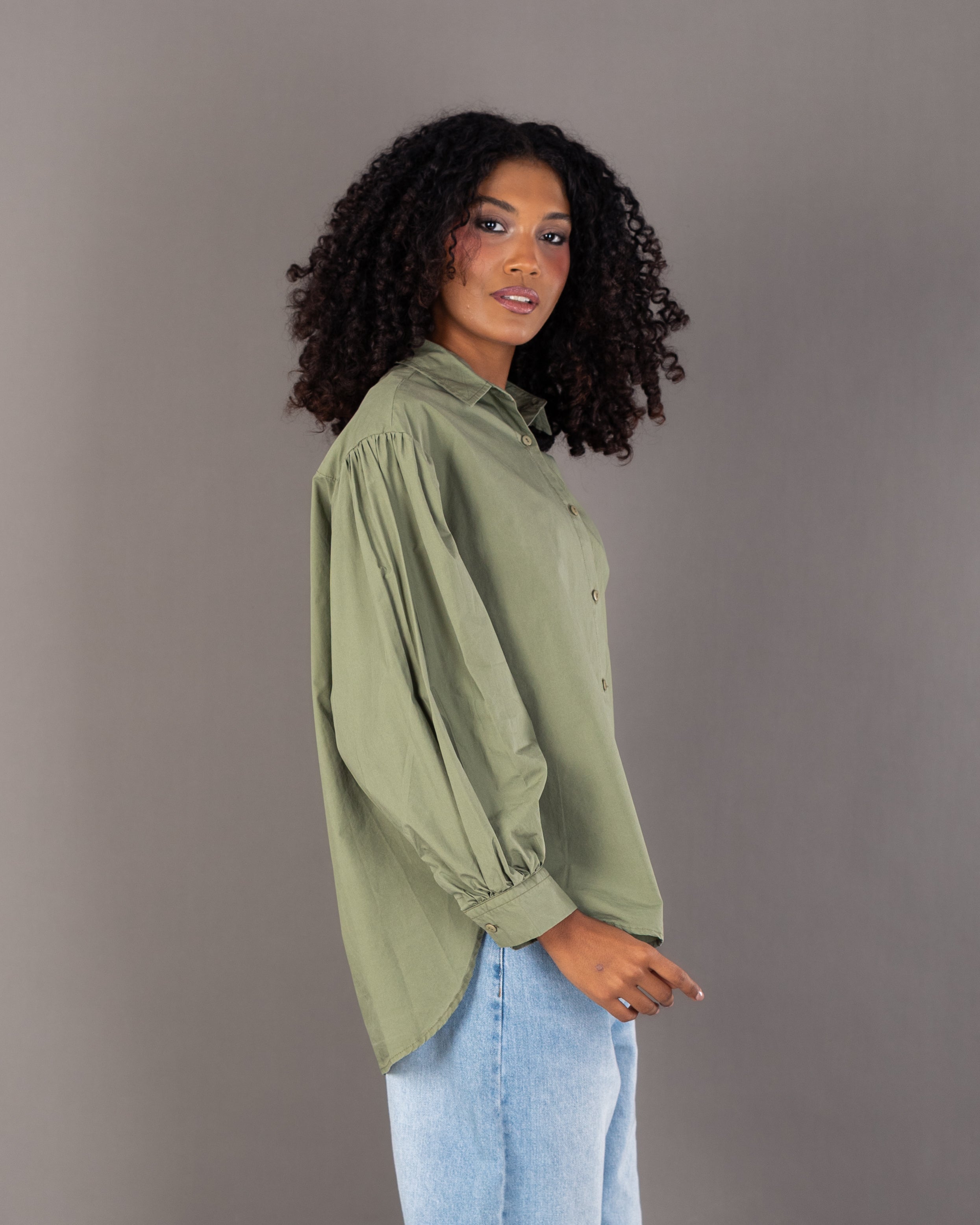 Plain Shirt With Crinkled - Sleeves And Cuffs
