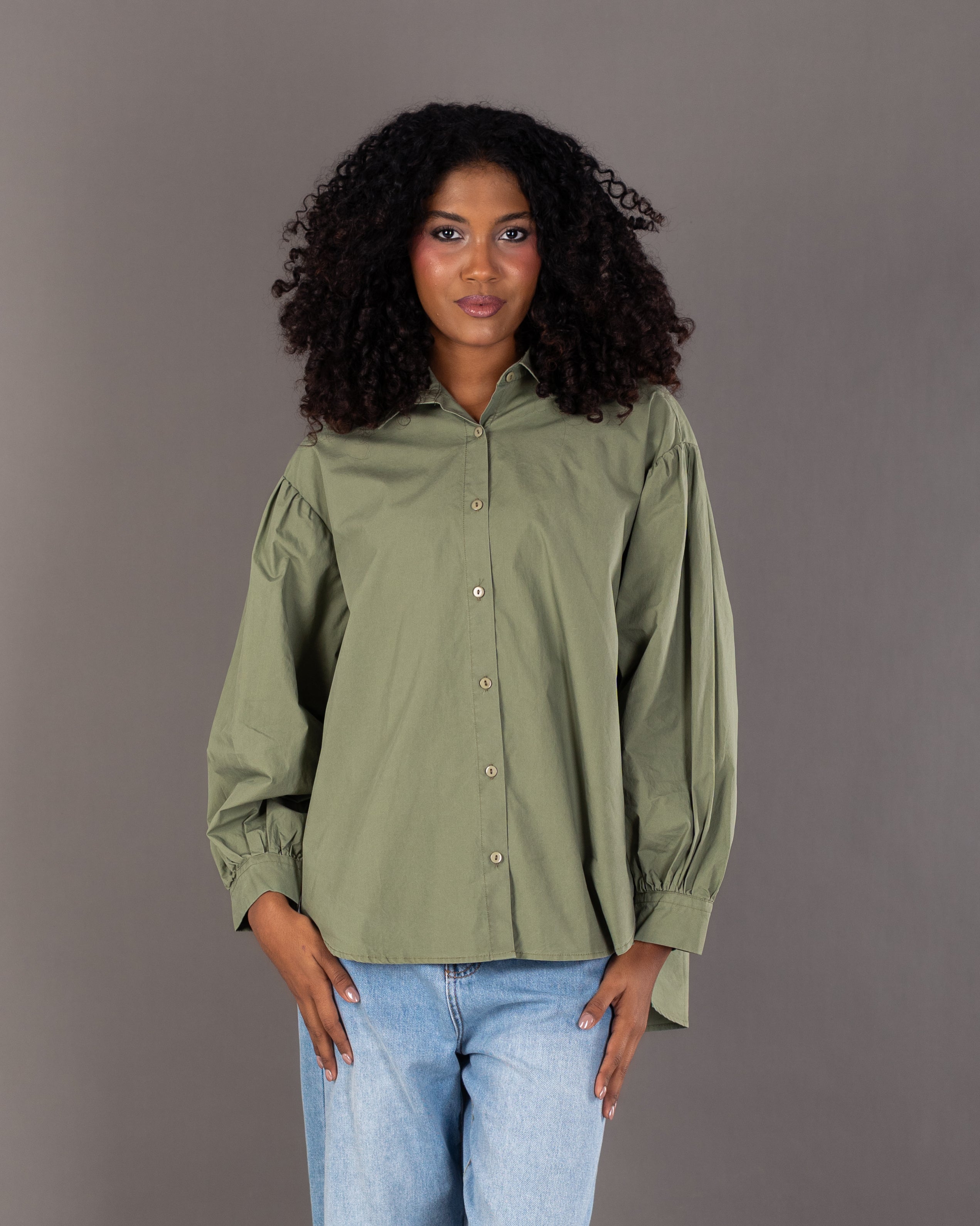 Plain Shirt With Crinkled - Sleeves And Cuffs