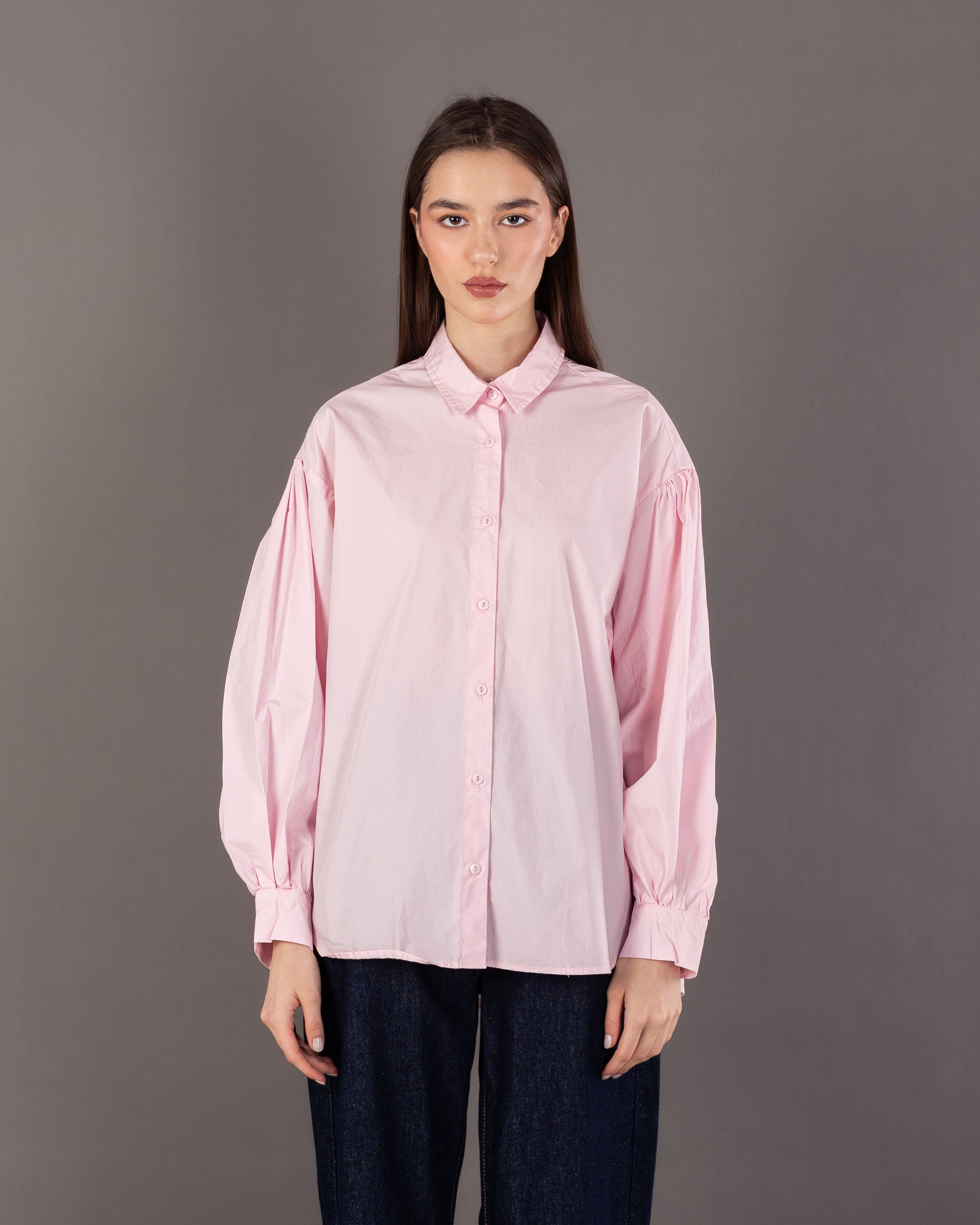 Plain Shirt With Crinkled - Sleeves And Cuffs