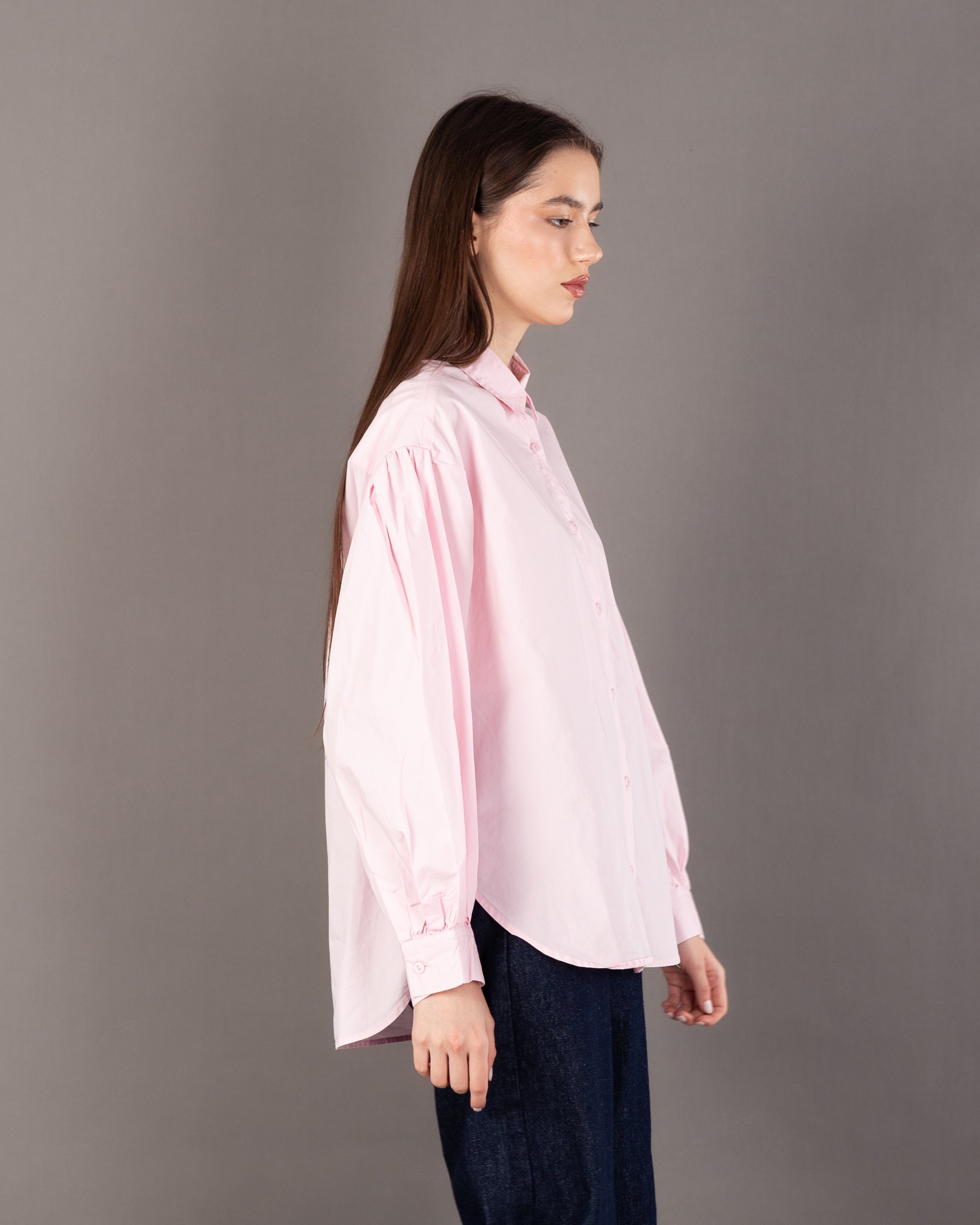 Plain Shirt With Crinkled - Sleeves And Cuffs