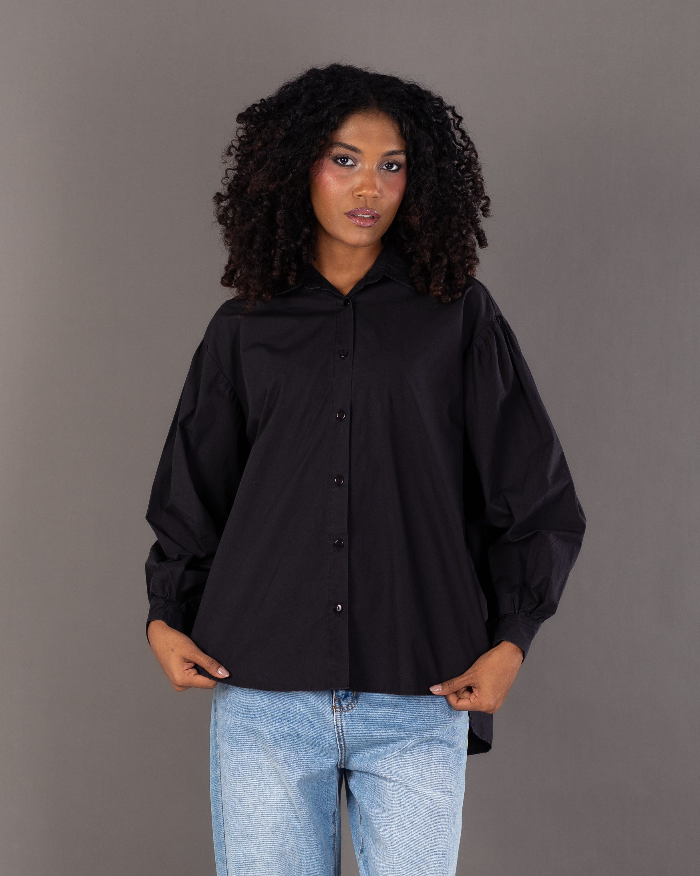 Plain Shirt With Crinkled - Sleeves And Cuffs