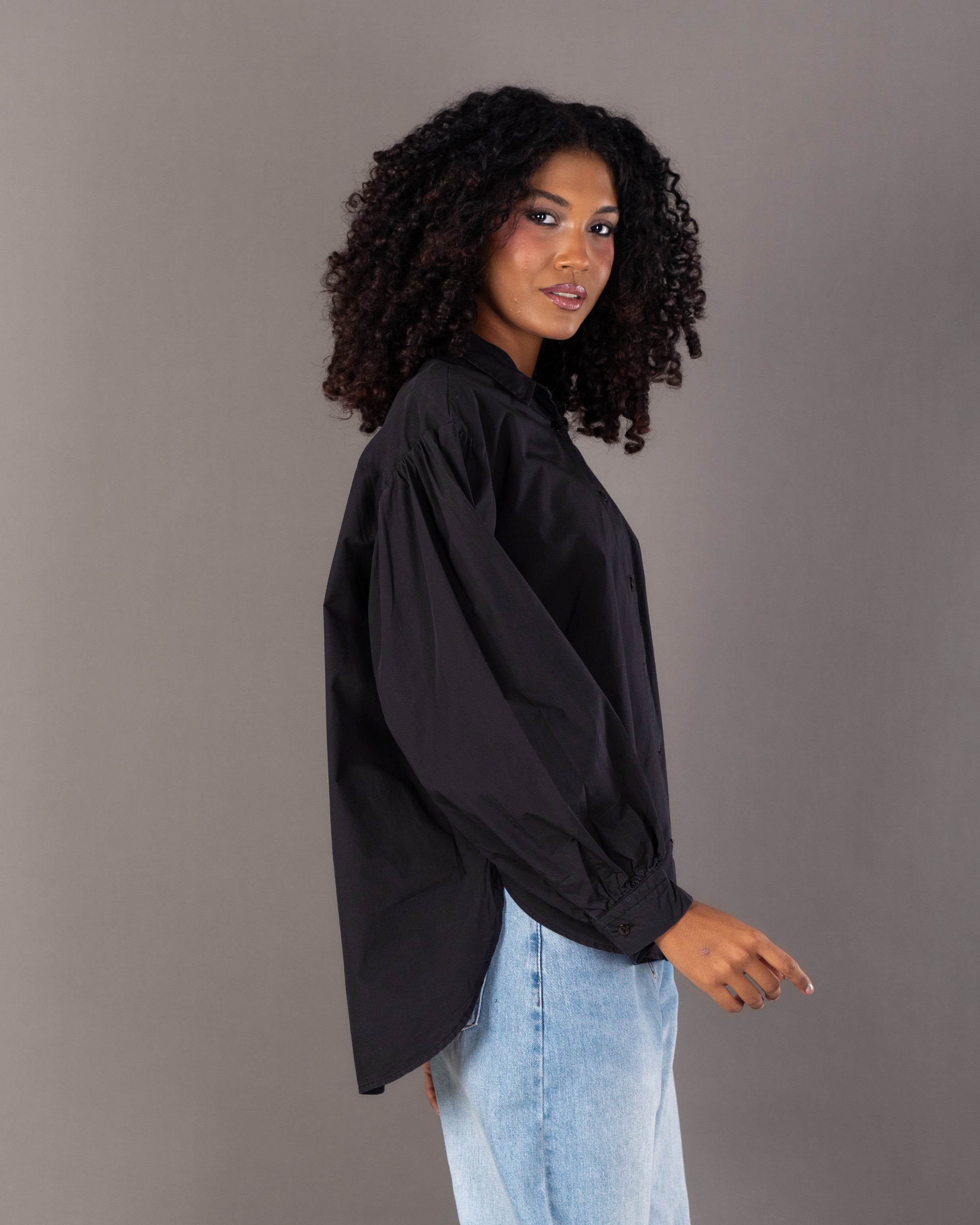 Plain Shirt With Crinkled - Sleeves And Cuffs