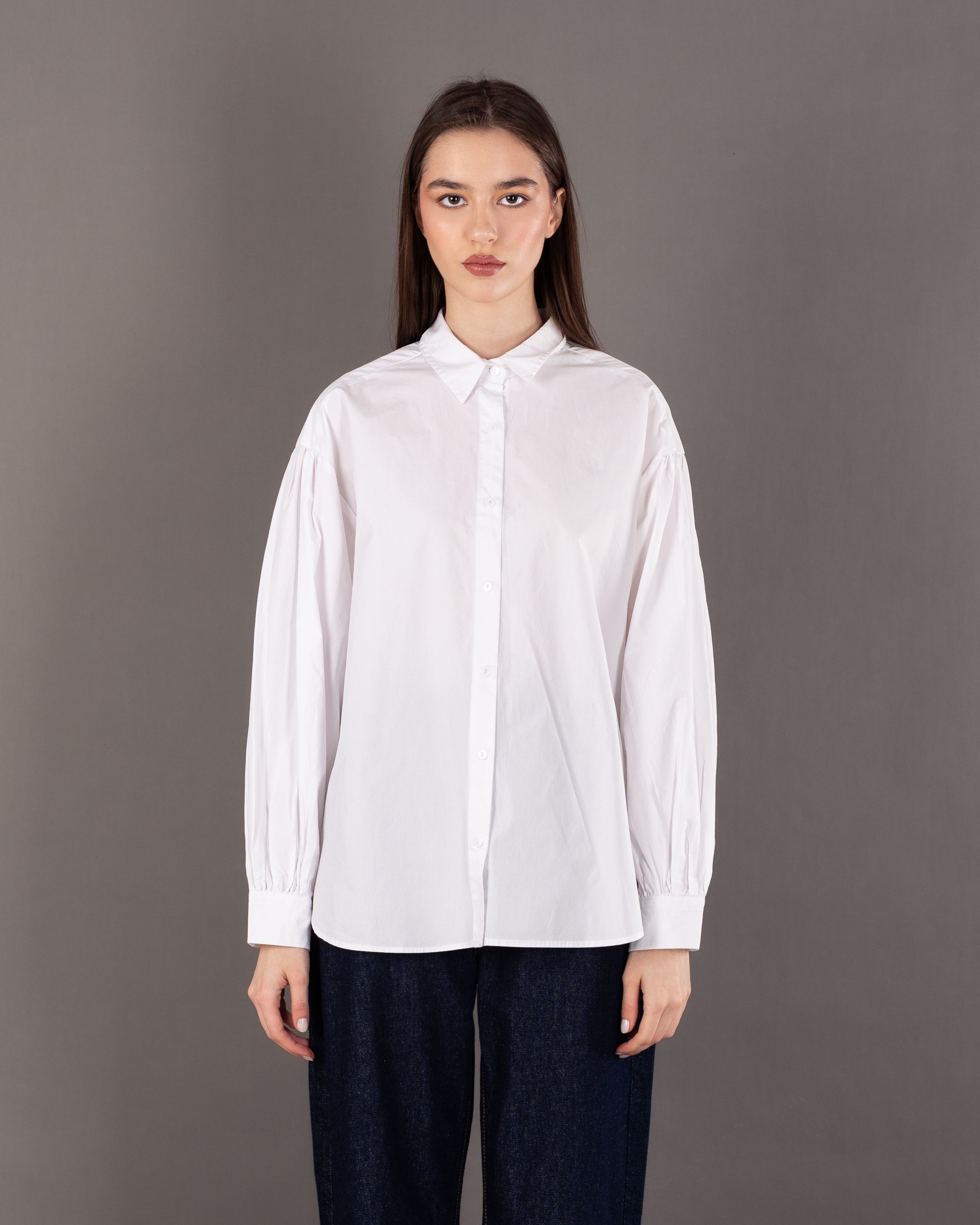 Plain Shirt With Crinkled - Sleeves And Cuffs