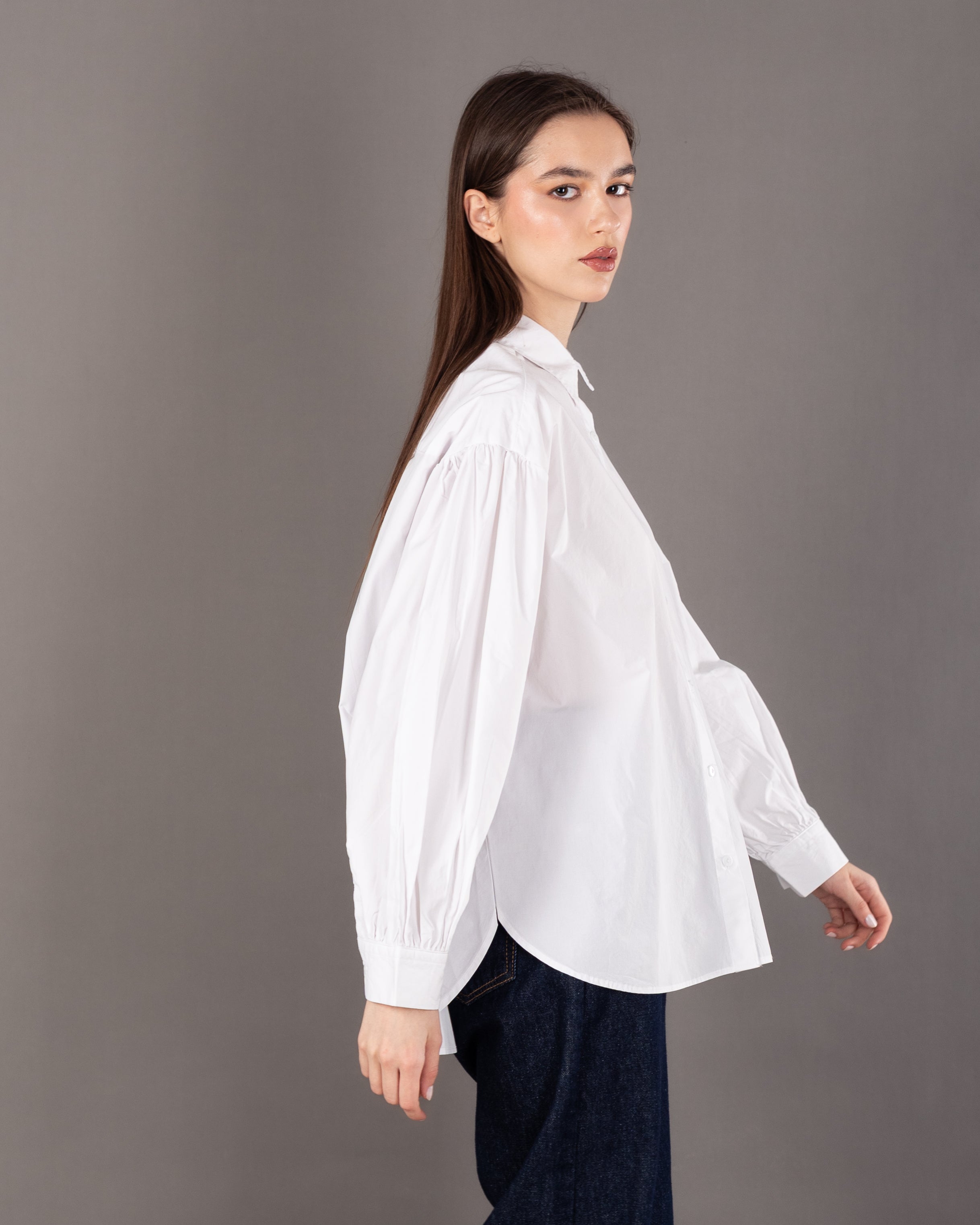 Plain Shirt With Crinkled - Sleeves And Cuffs