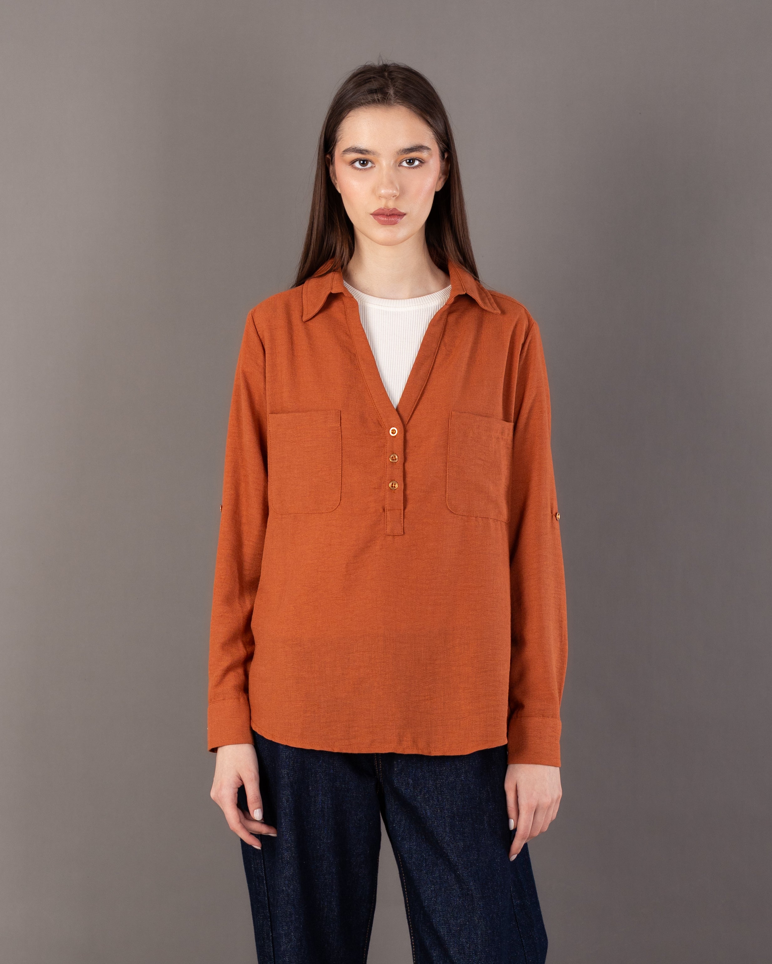 Linen Button Down - Blouse With Chest Pocket