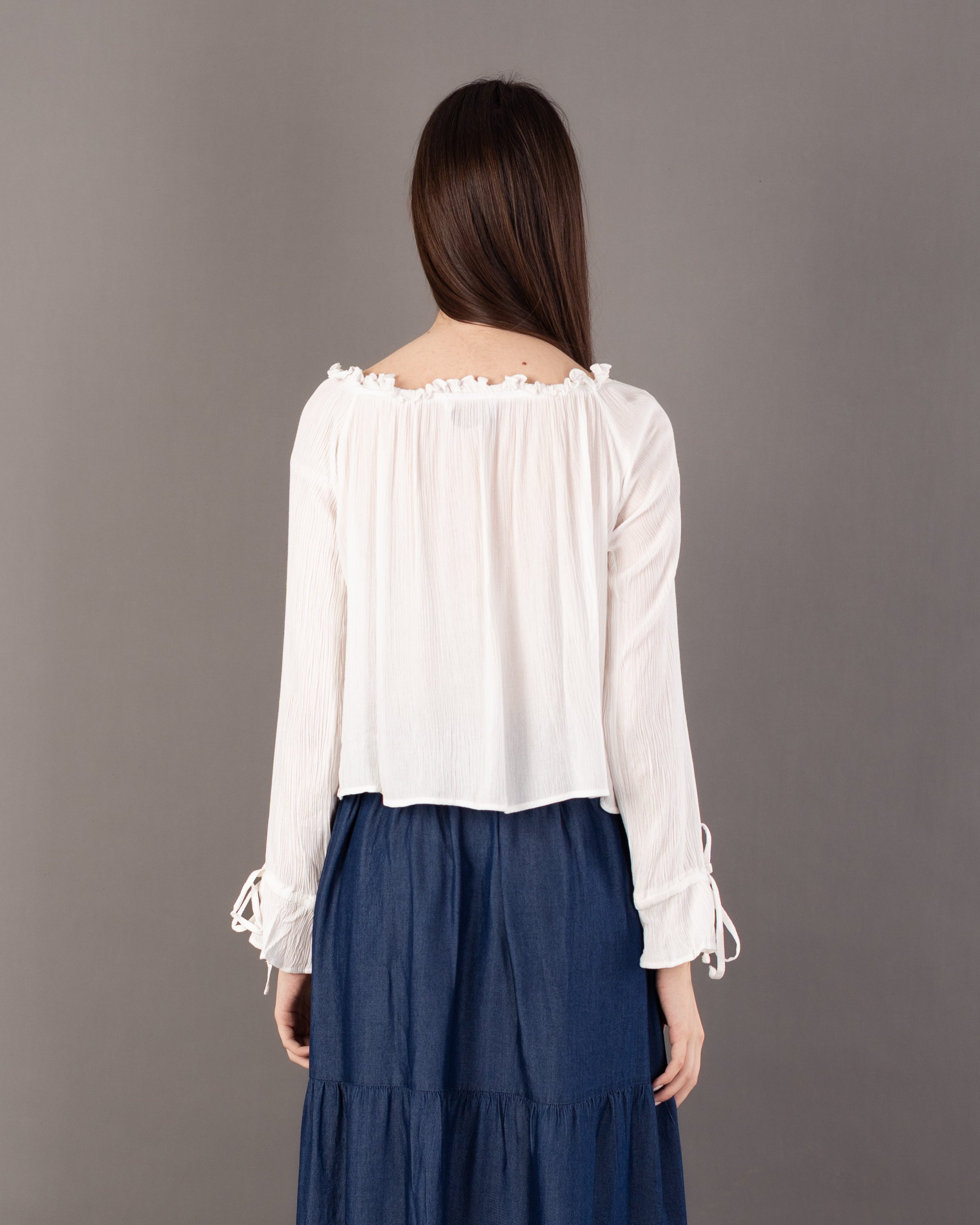 Plain Open Neck - Blouse With Tie