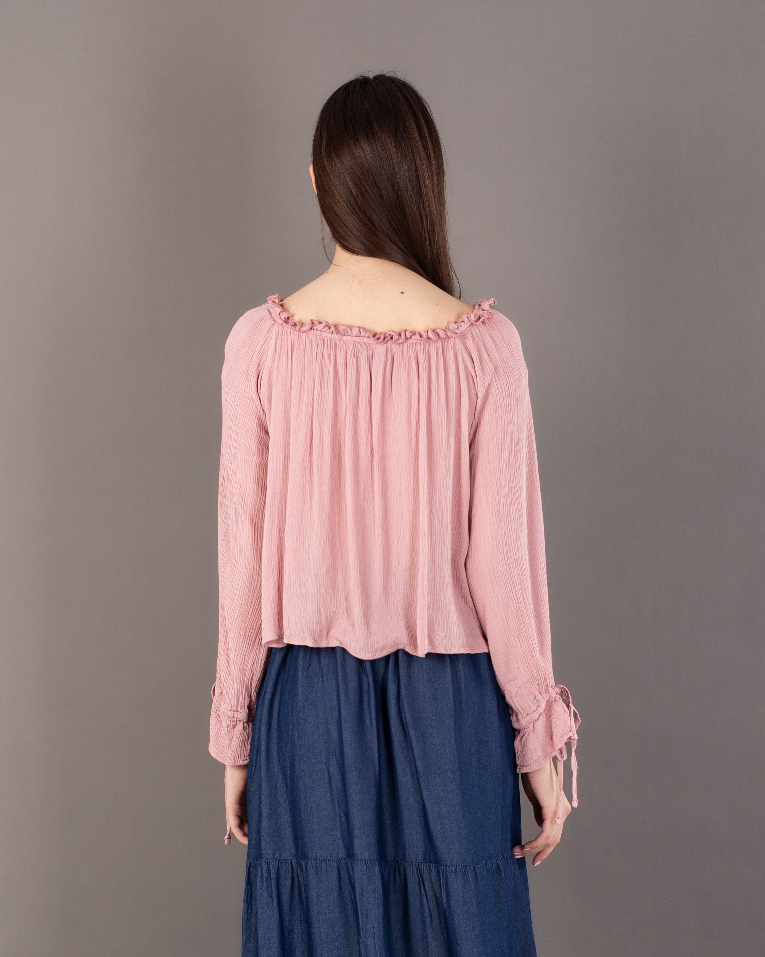 Plain Open Neck - Blouse With Tie