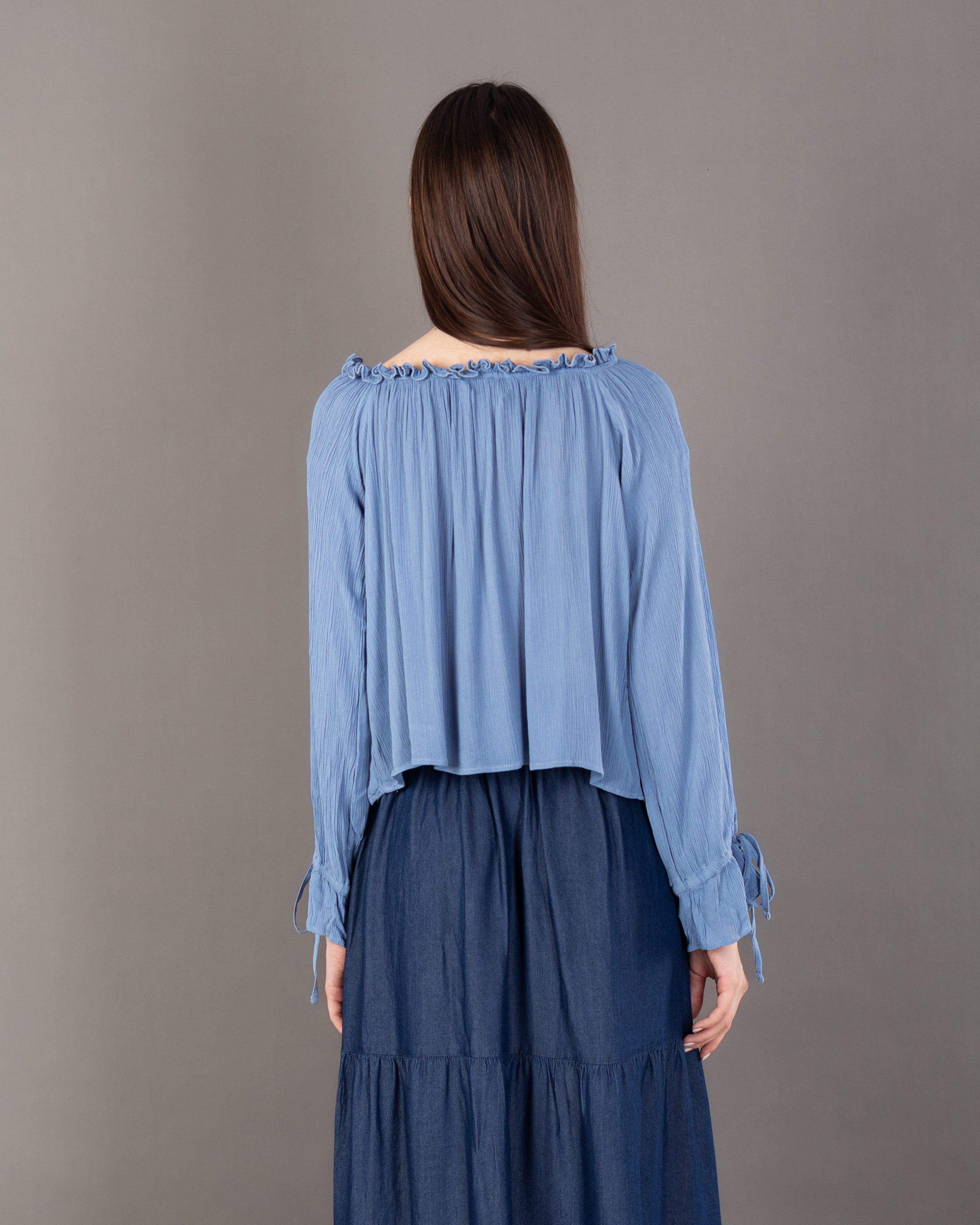 Plain Open Neck - Blouse With Tie