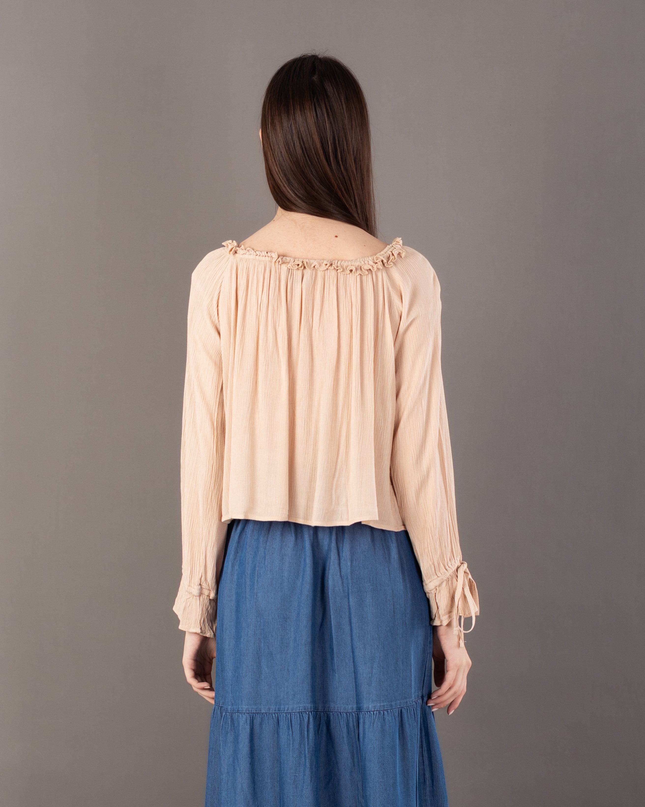Plain Open Neck - Blouse With Tie