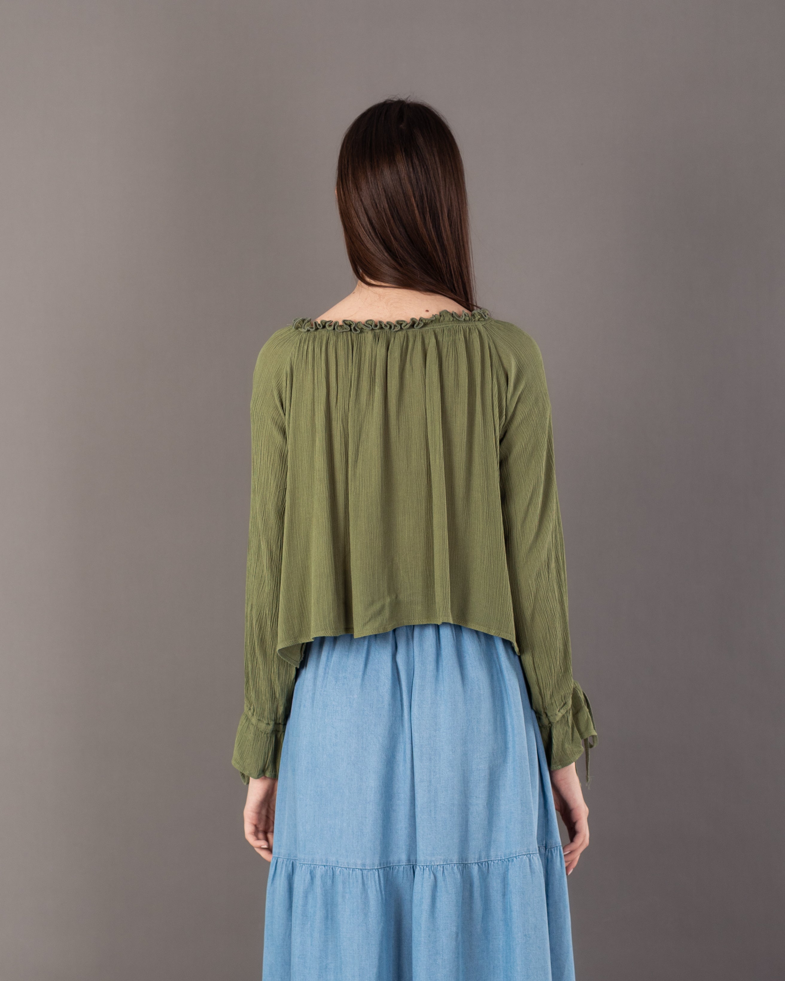 Plain Open Neck - Blouse With Tie