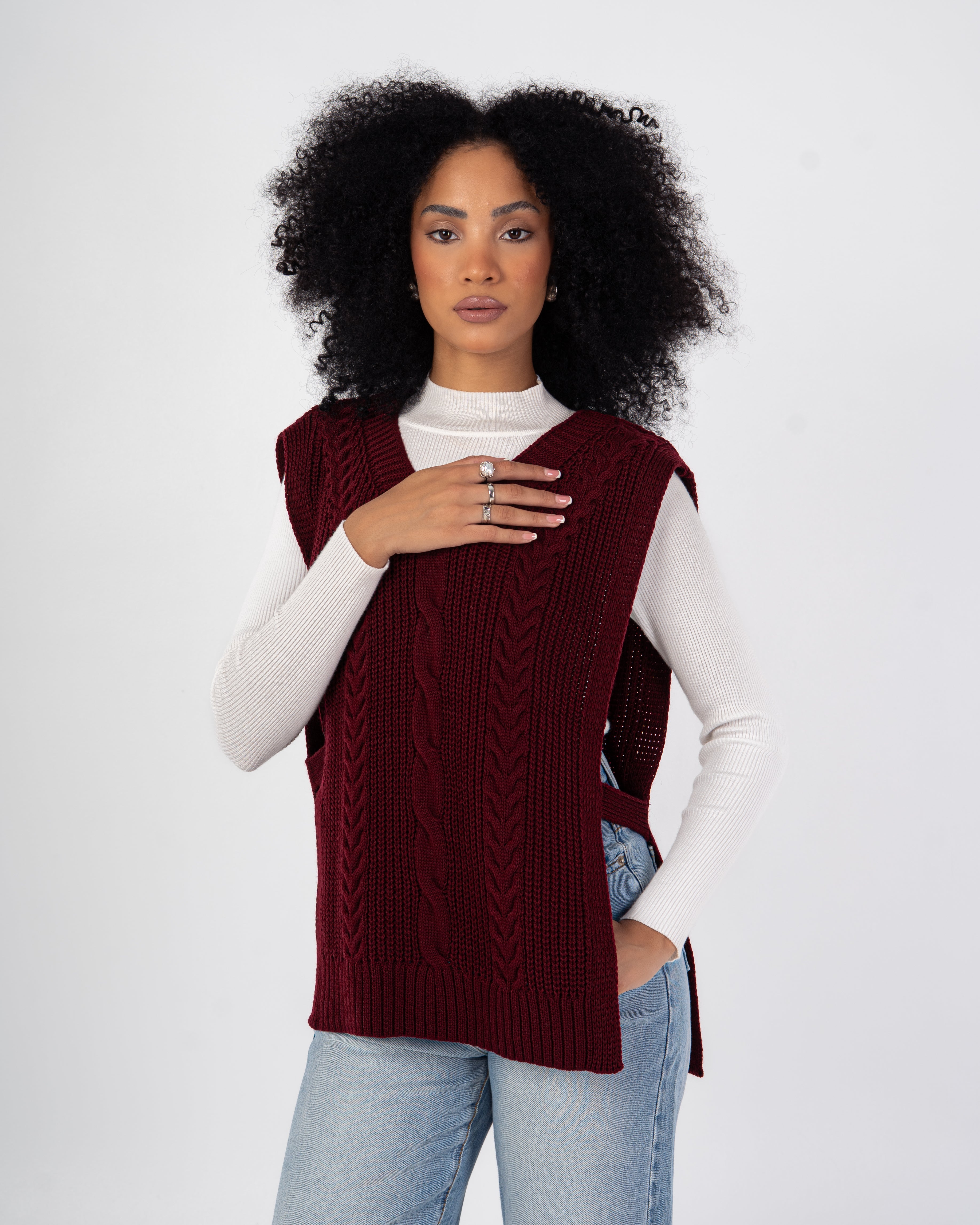 Knitwear Vest – Braided Pattern With Tie