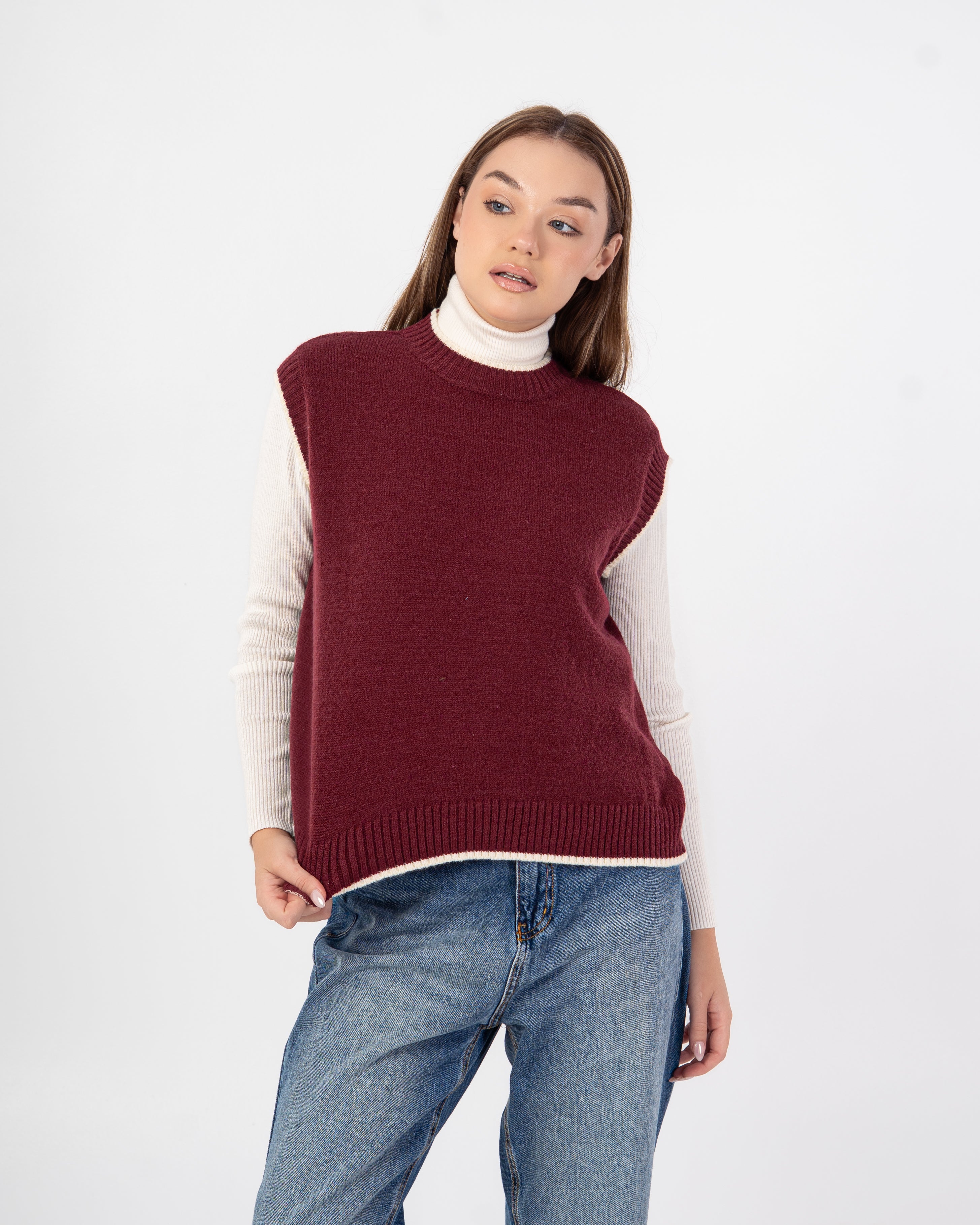 Knitwear Vest – Plain With Color Stripe