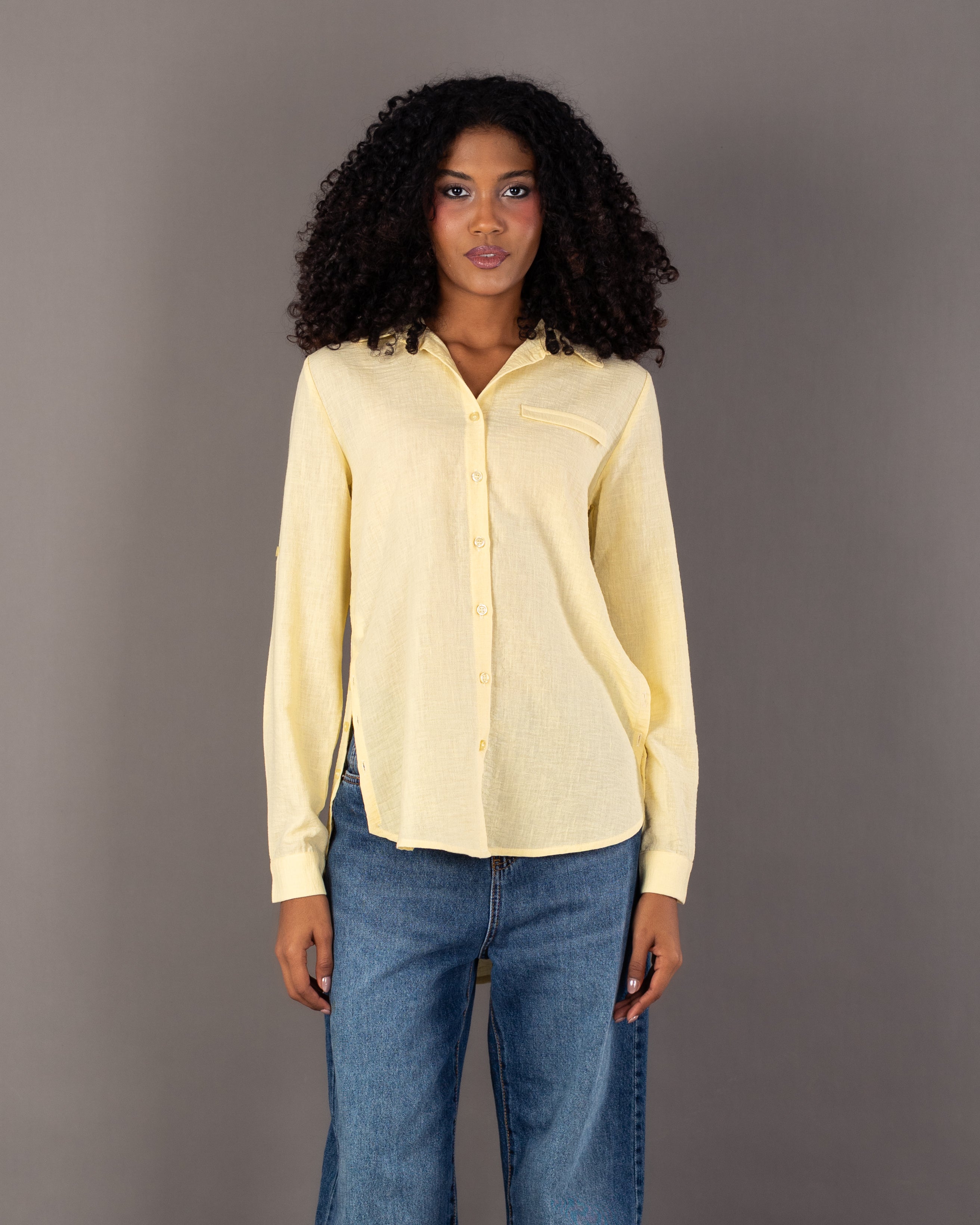 Plain Linen Shirt - With Side Buttons