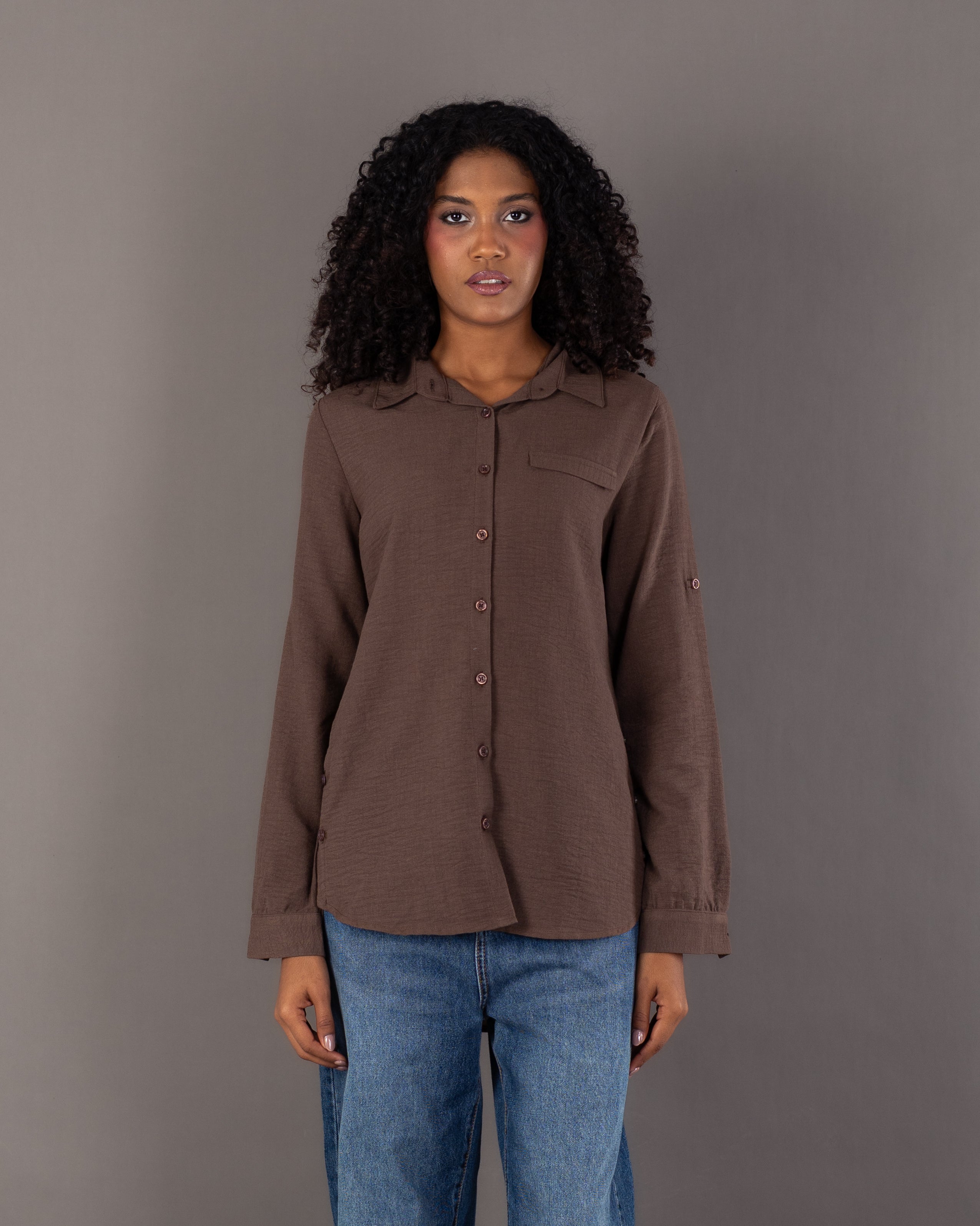 Plain Linen Shirt - With Side Buttons